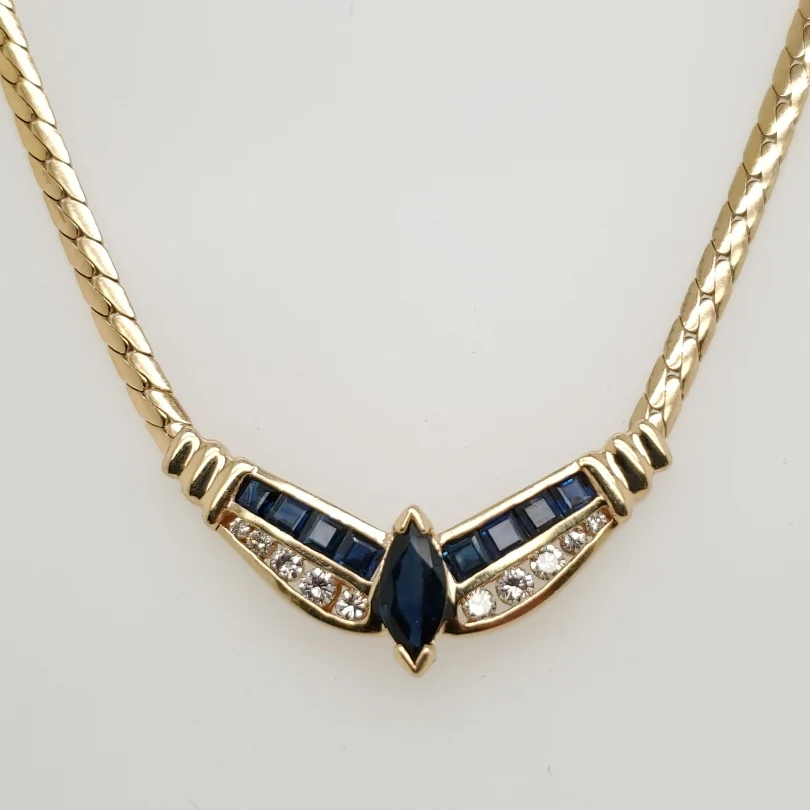 14kt Yellow Gold Sapphire and Diamond V Necklace