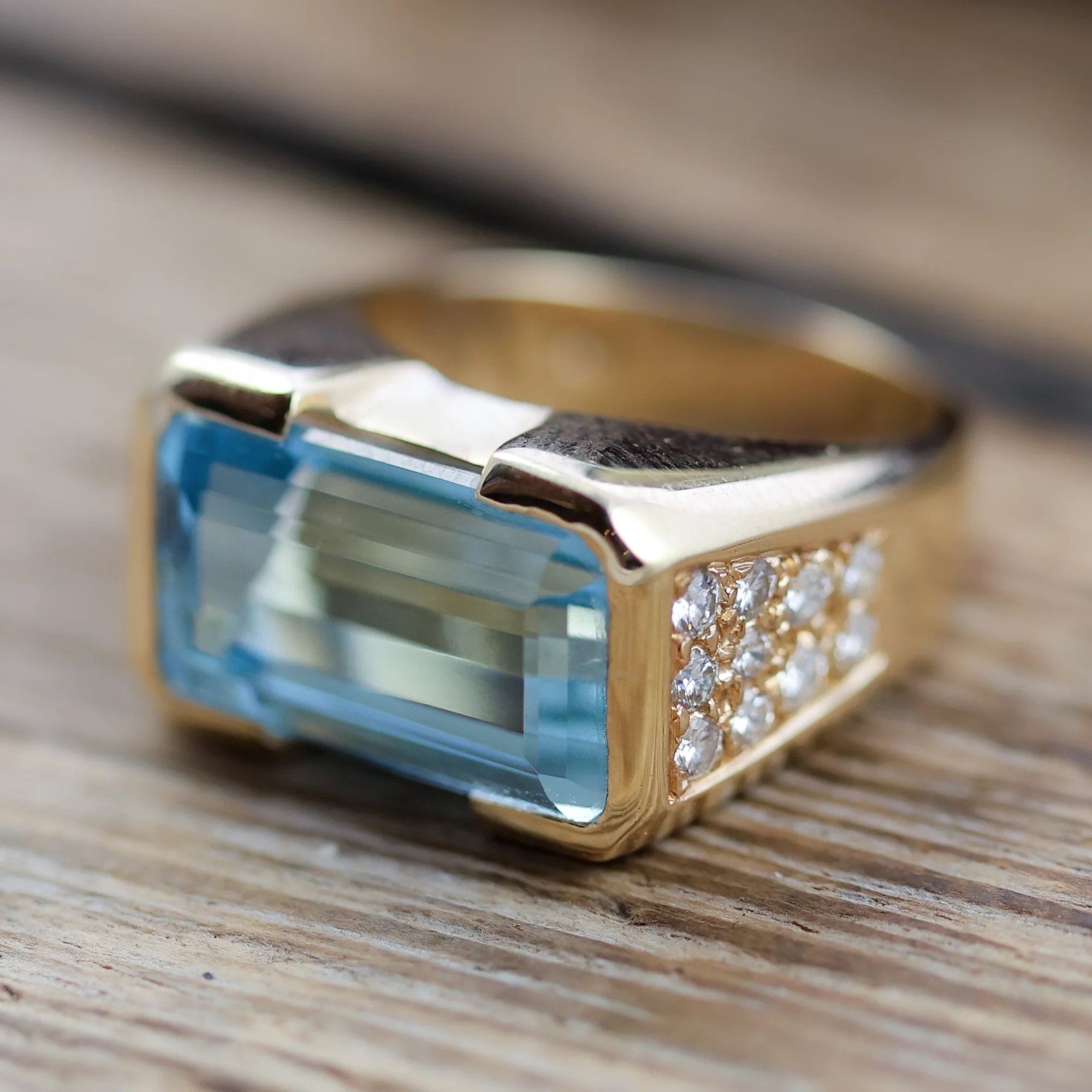 14kt Yellow Gold Swiss Blue Topaz and Diamond Ring - Image 2