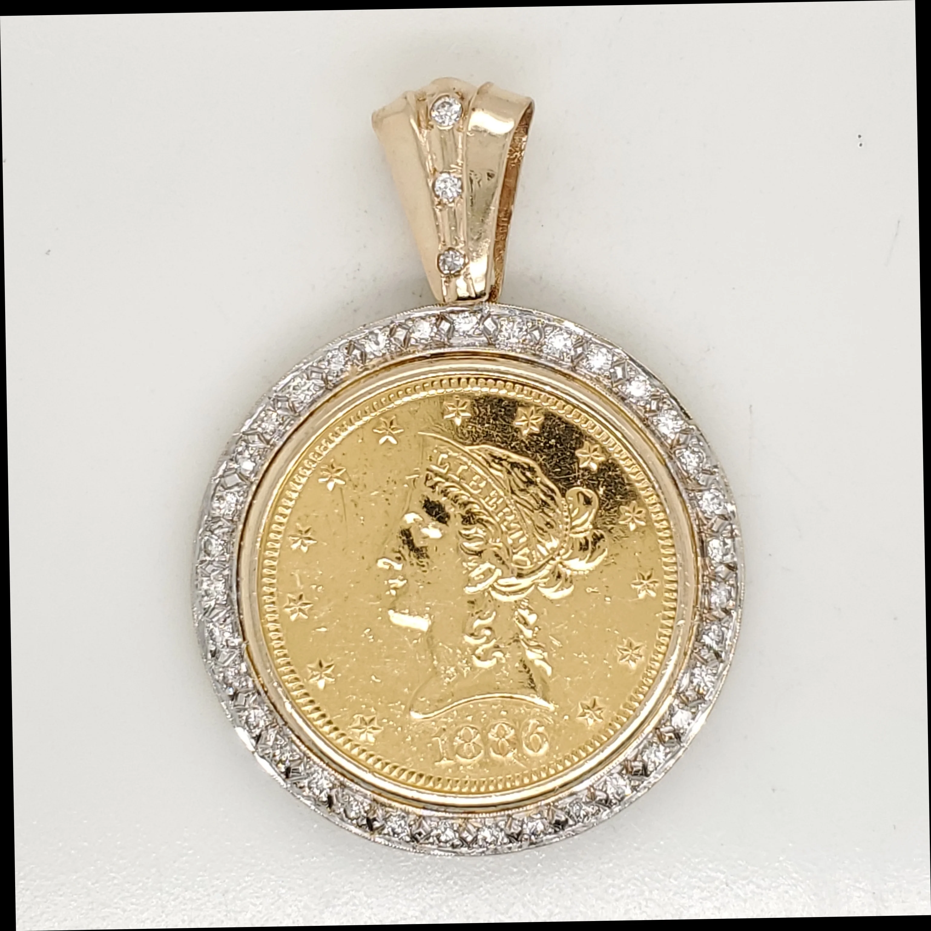 1886 US $10 Gold Coin and Diamond Pendant