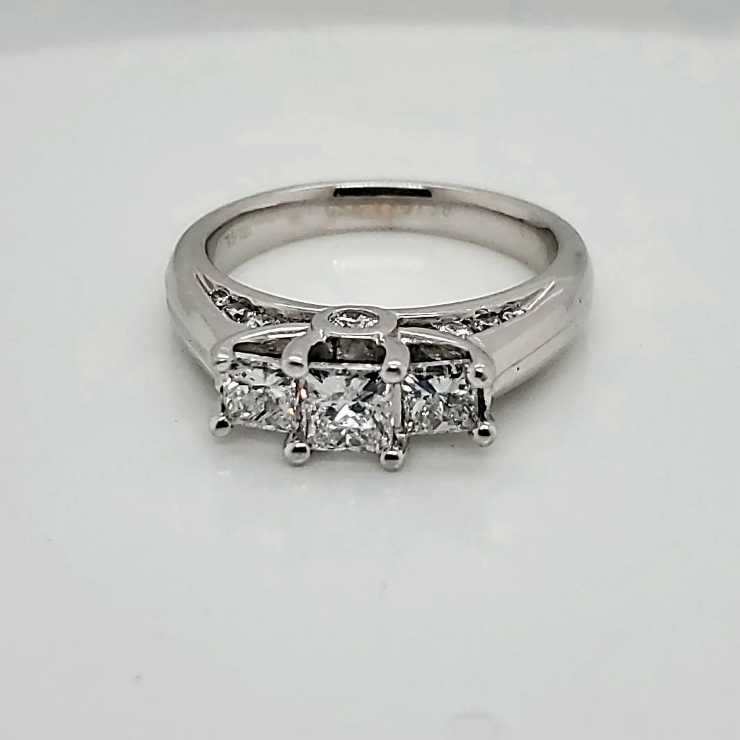 18kt White Gold 1.17 Carat Total Weight Three Princess Cut Diamond Engagement Ring