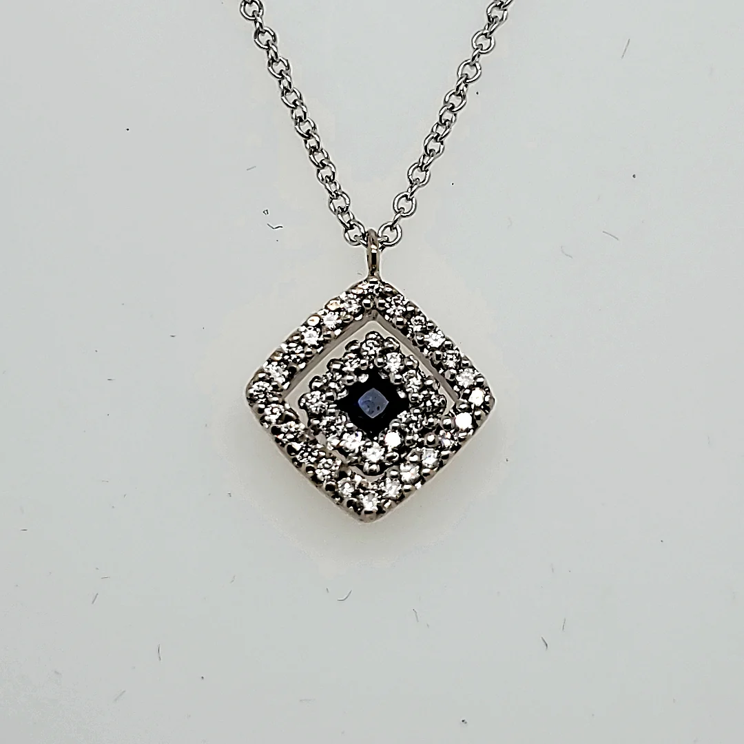 18kt White Gold Blue Sapphire and Diamond Pendant Necklace
