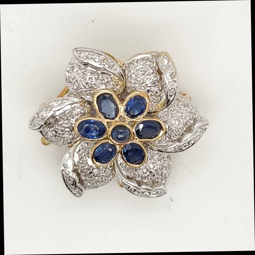 18kt White Gold Diamond and Sapphire Brooch/Pendant