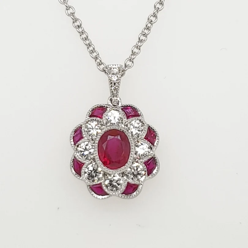 18kt White Gold Ruby And Diamond Pendant On Chain