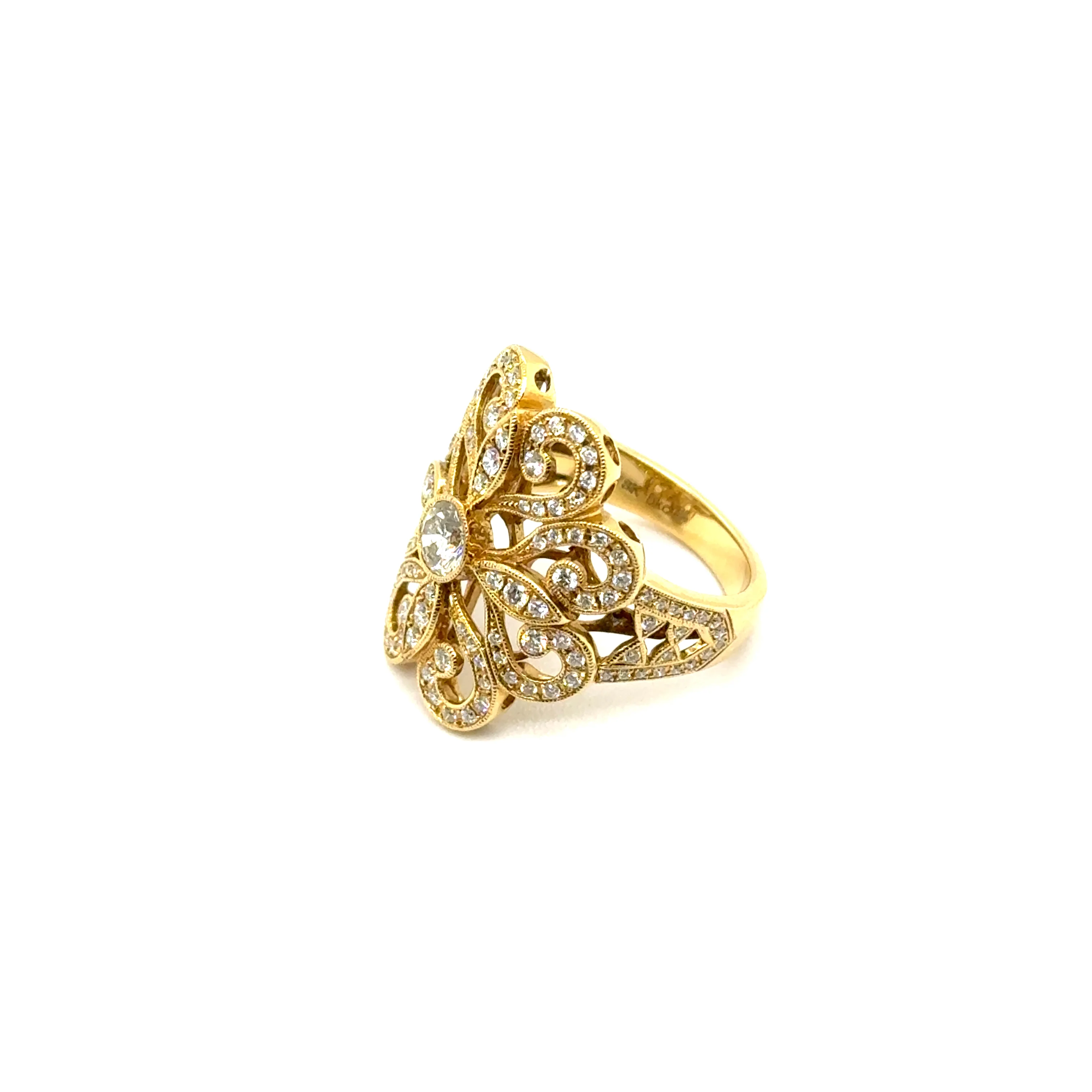 18kt Yellow Gold 1.02Ctw Diamond Milgrain Fashion Ring - Image 2