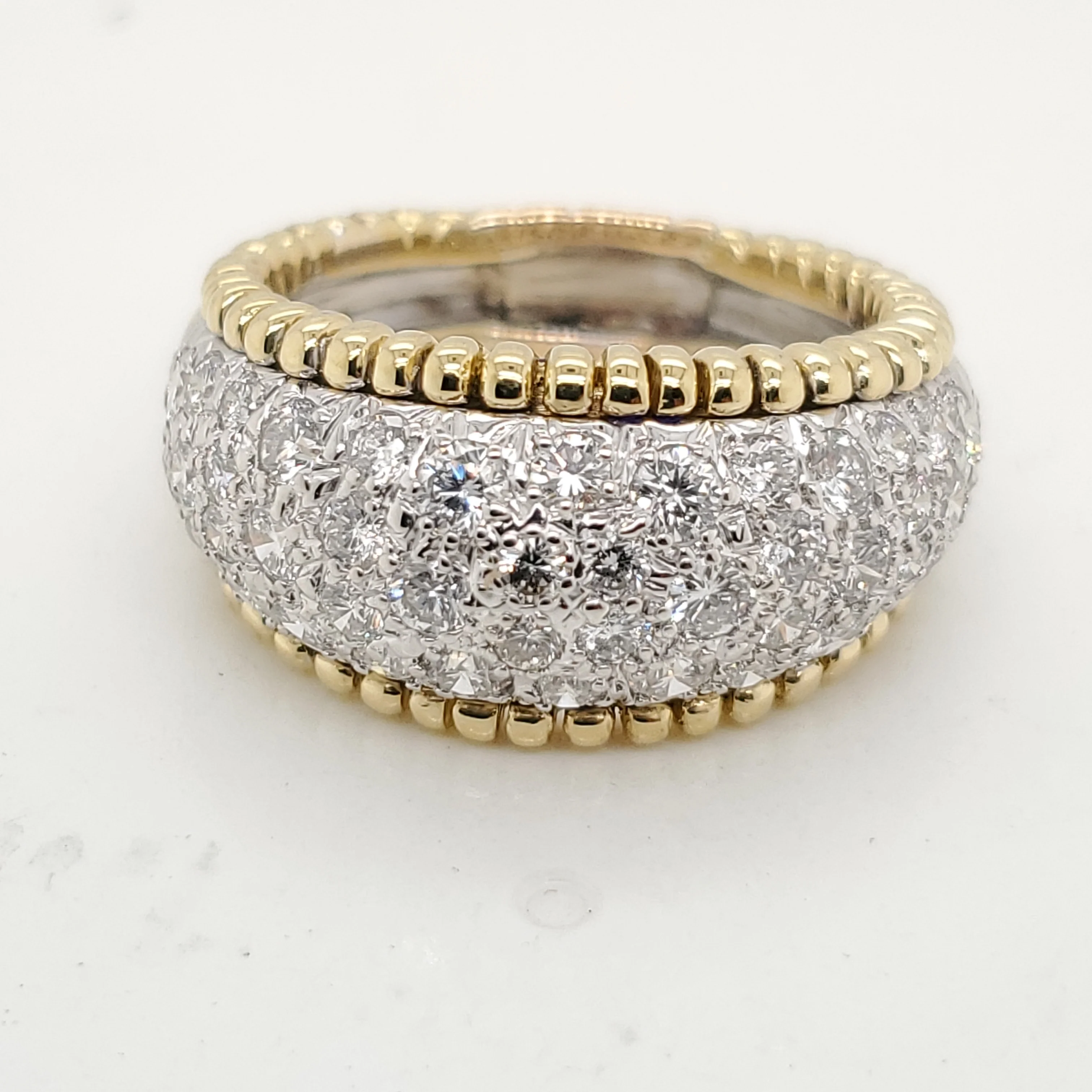 18kt Yellow Gold and Platinum Pave Set Diamond Ring