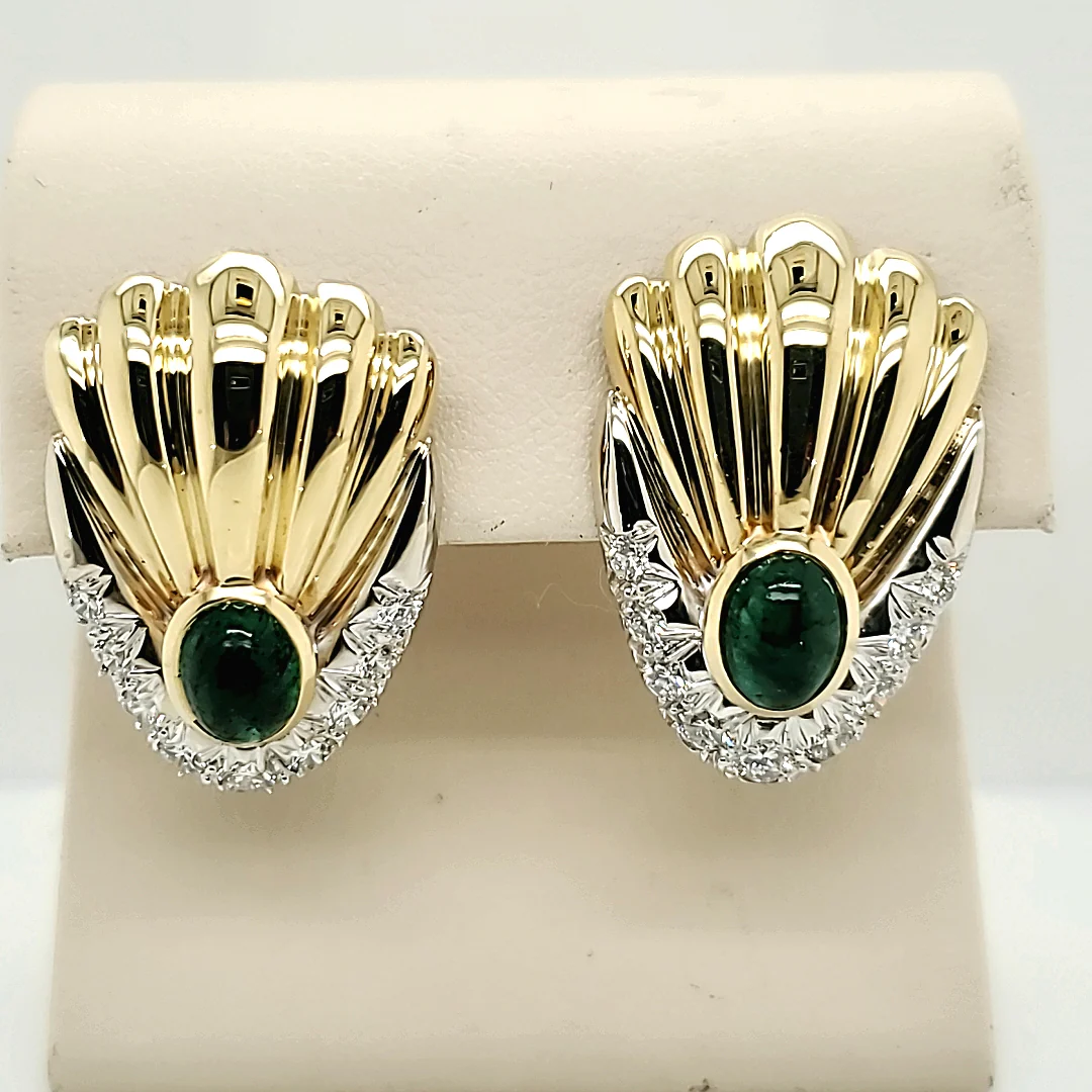 18kt Yellow Gold Emerald and Diamond Earrings