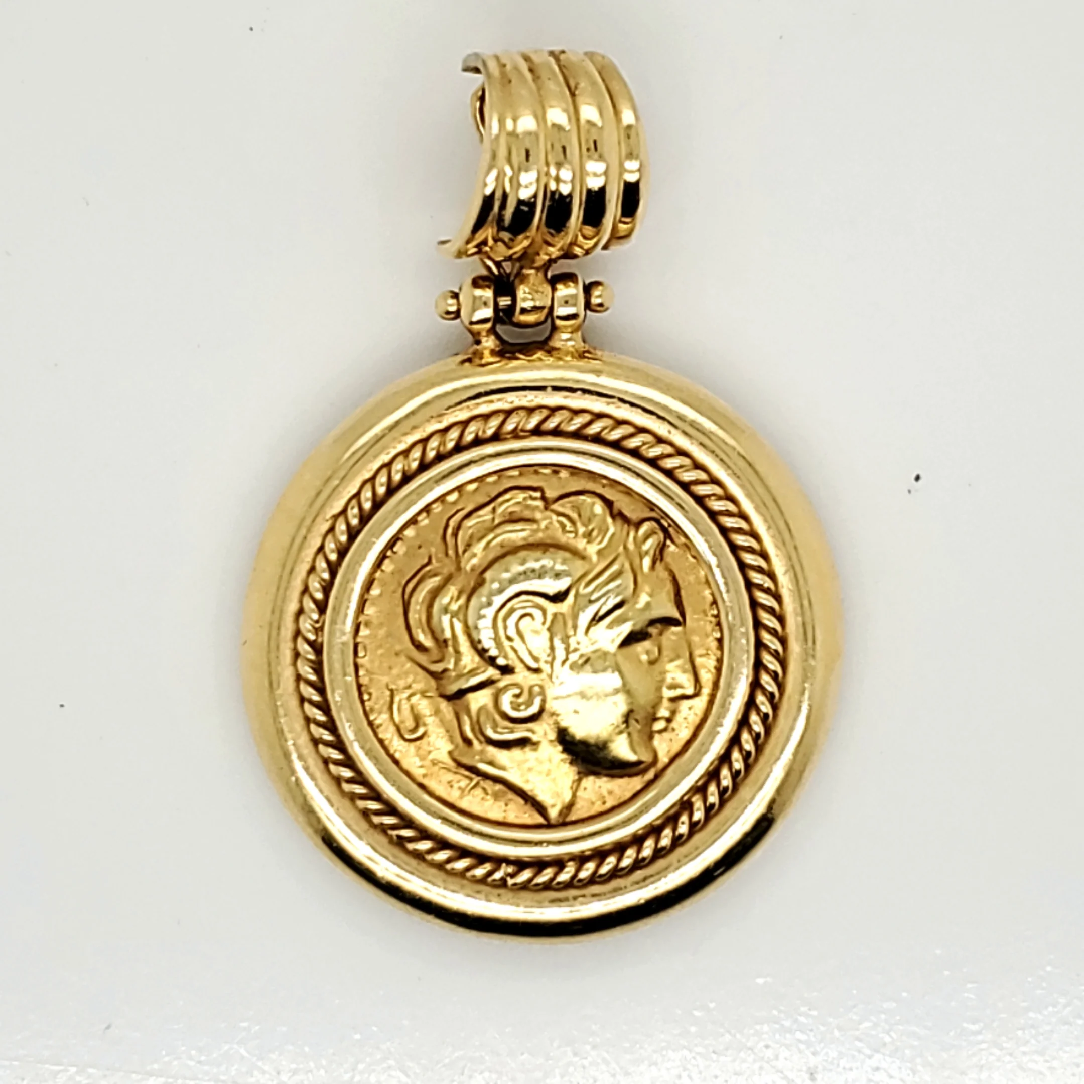 18Kt Yellow Gold Greek Coin Style Pendant