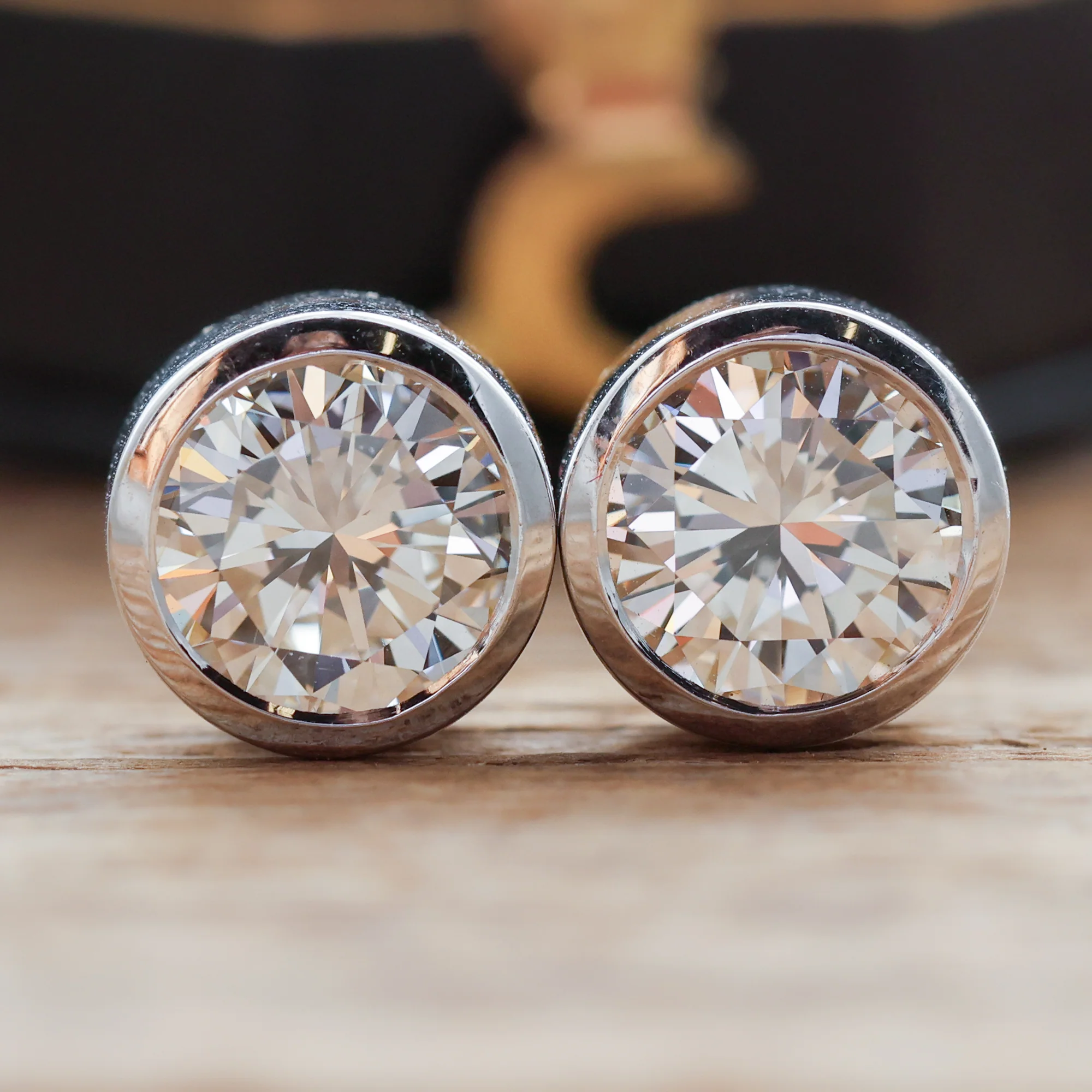 2.00 Carat Total Weight Bezel Set Round Diamond Stud Earrings - Image 2
