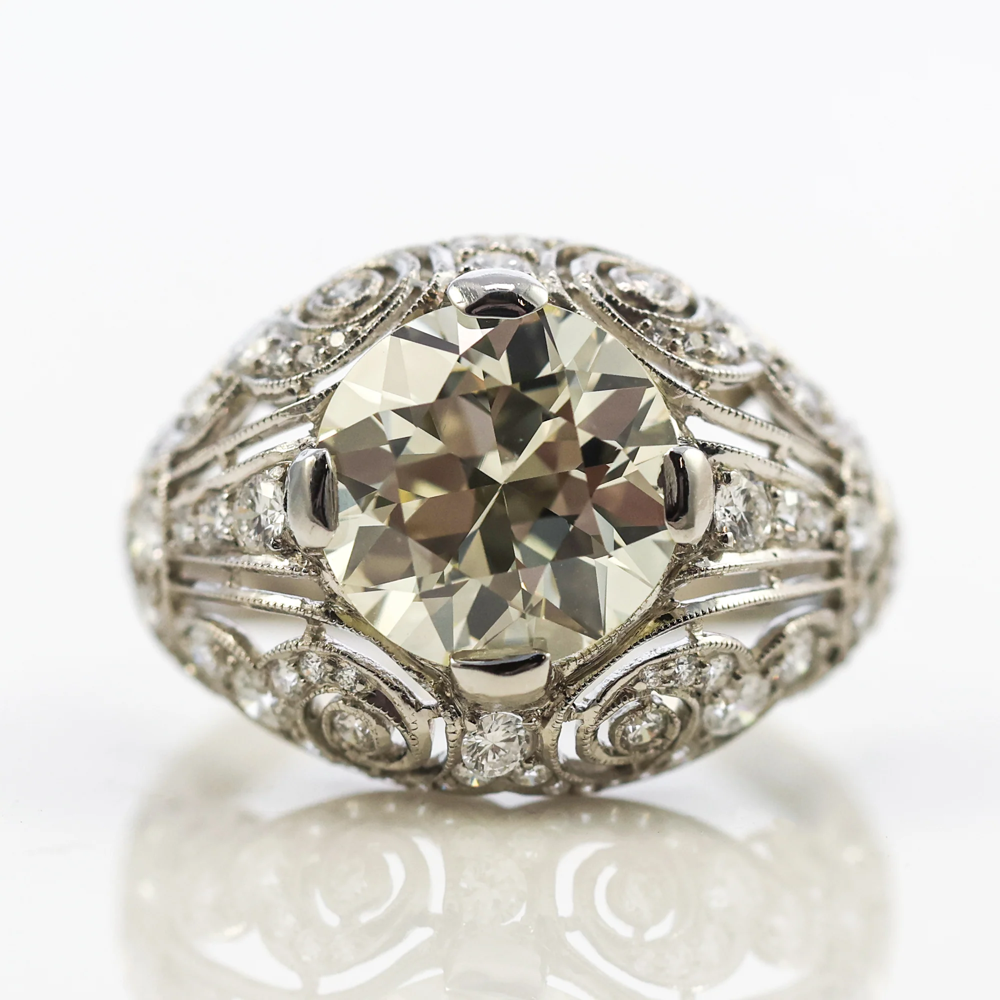 3.53 European Cut Diamond Platinum Engagement Ring - Image 2