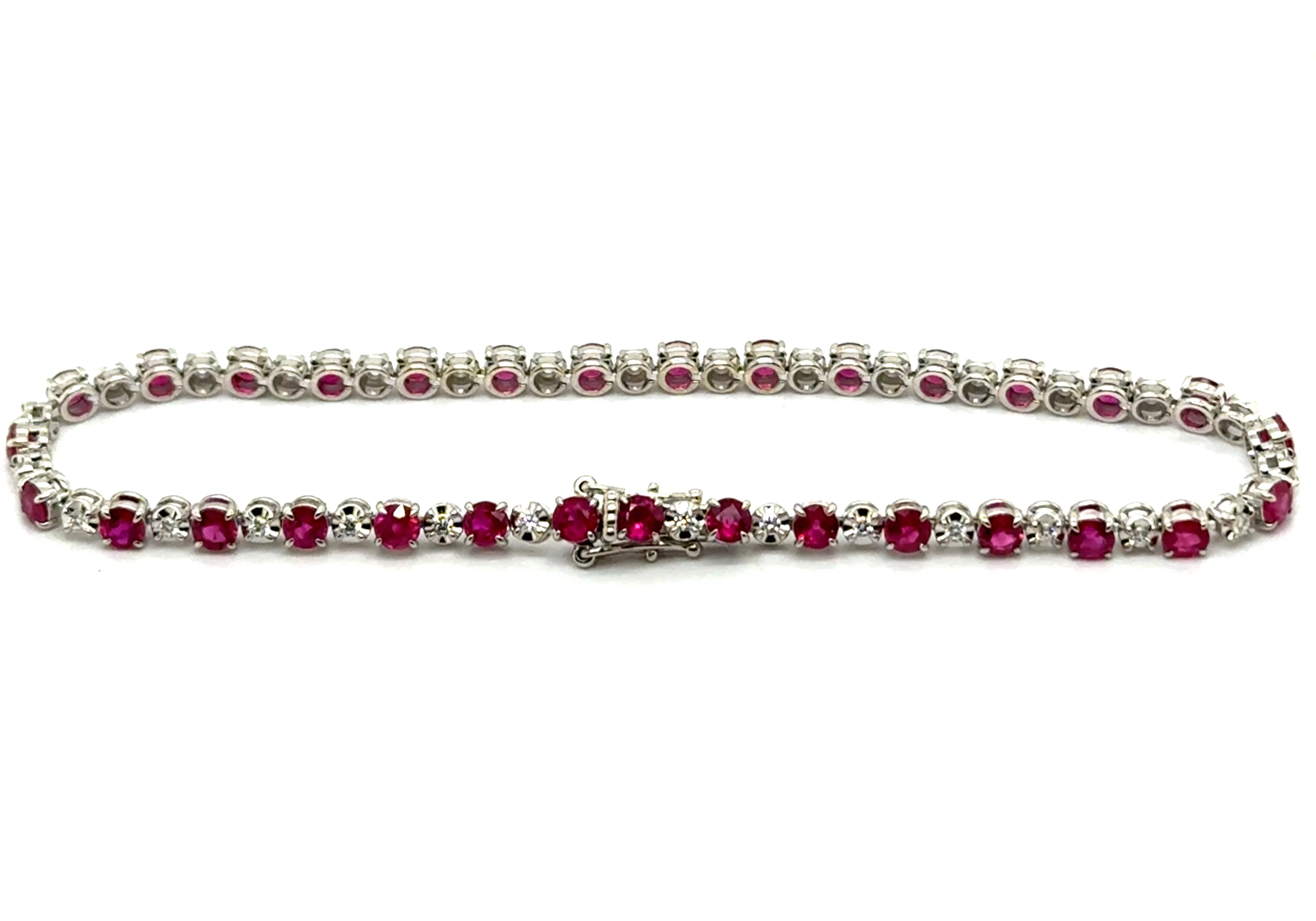 4 cttw est. ruby and diamond 14kt white gold alternating tennis style bracelet