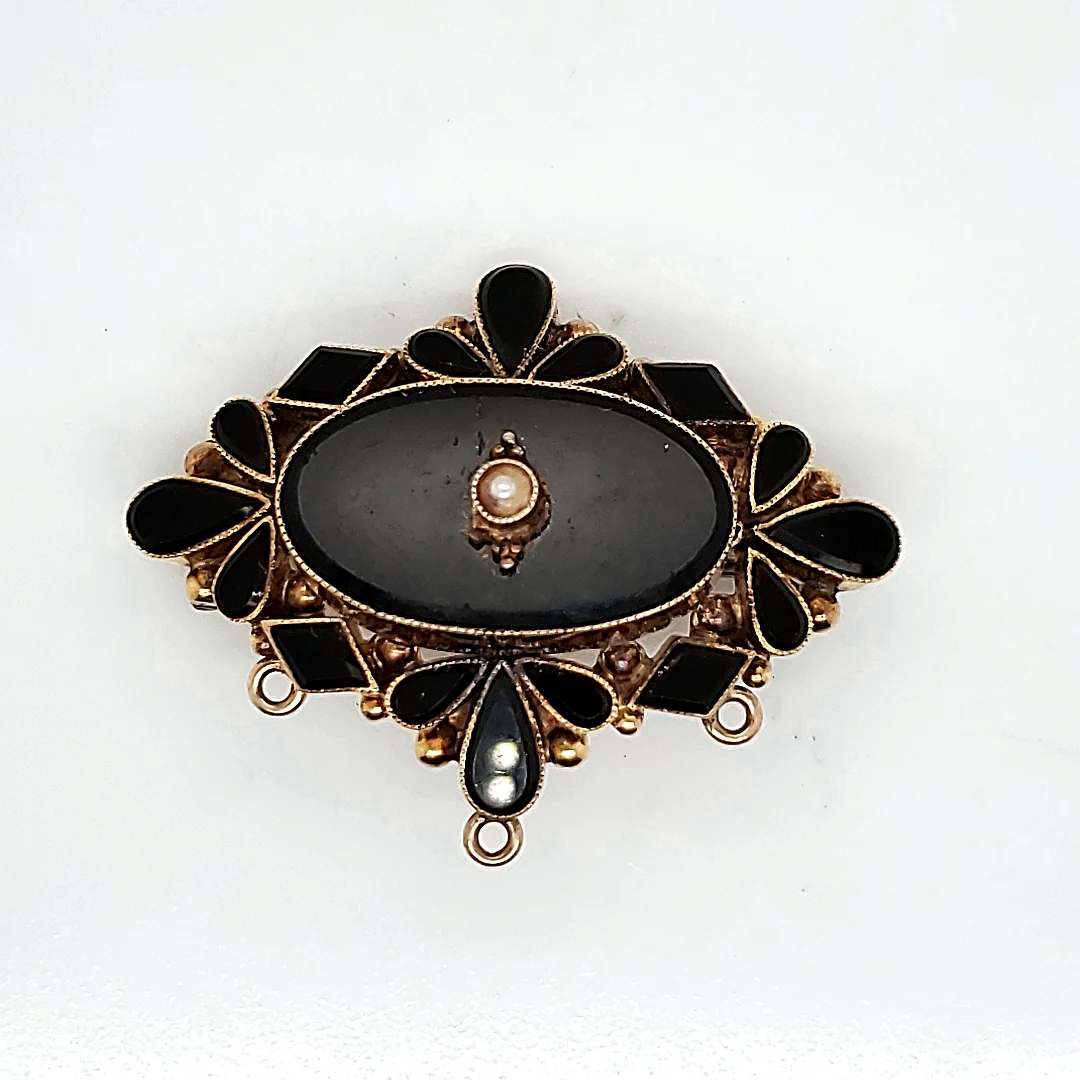 Antique 14kt Yellow Gold and Onyx Mourning Pin