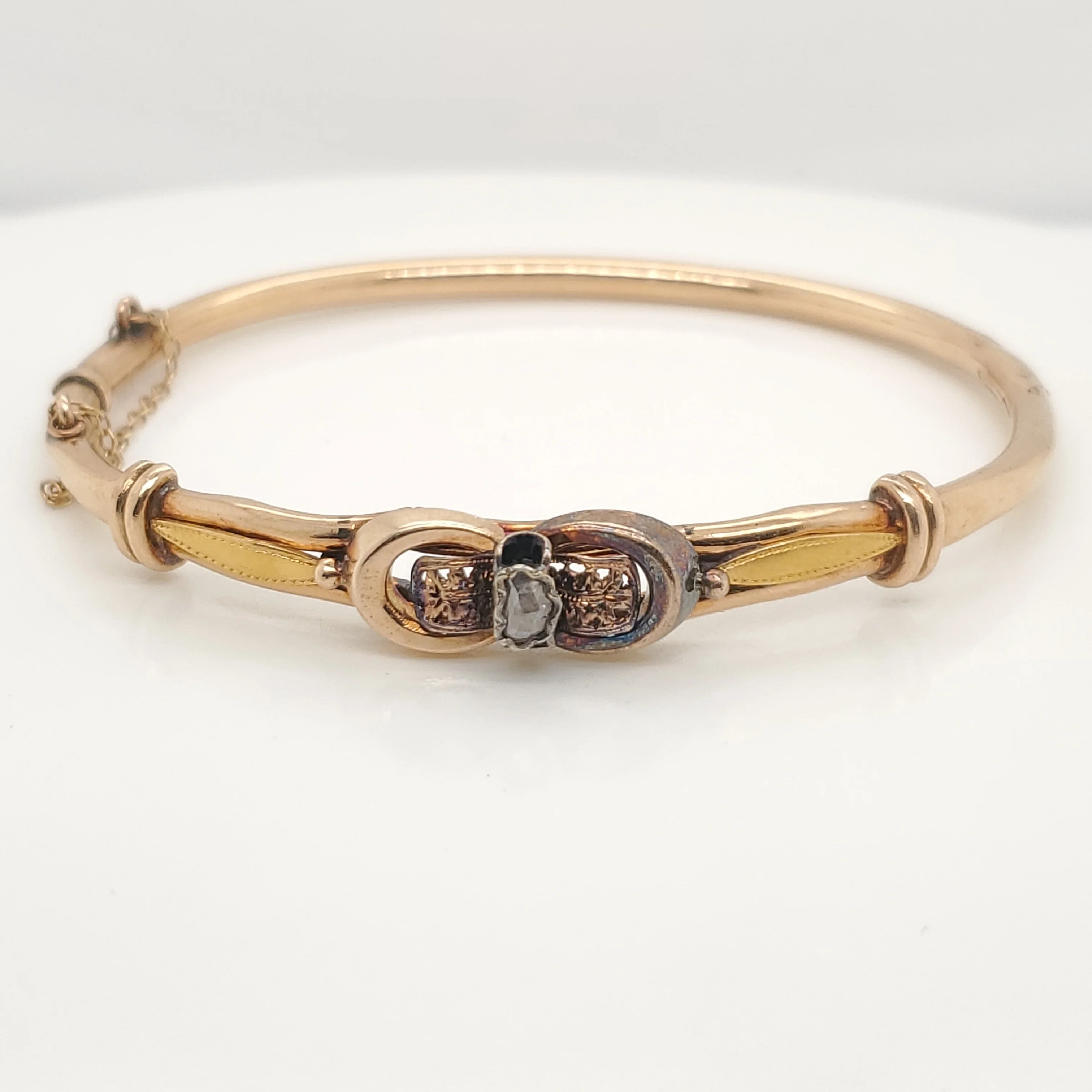Antique Victorian 14Kt Yellow Gold Rose Cut Diamond Hinged Bangle Bracelet