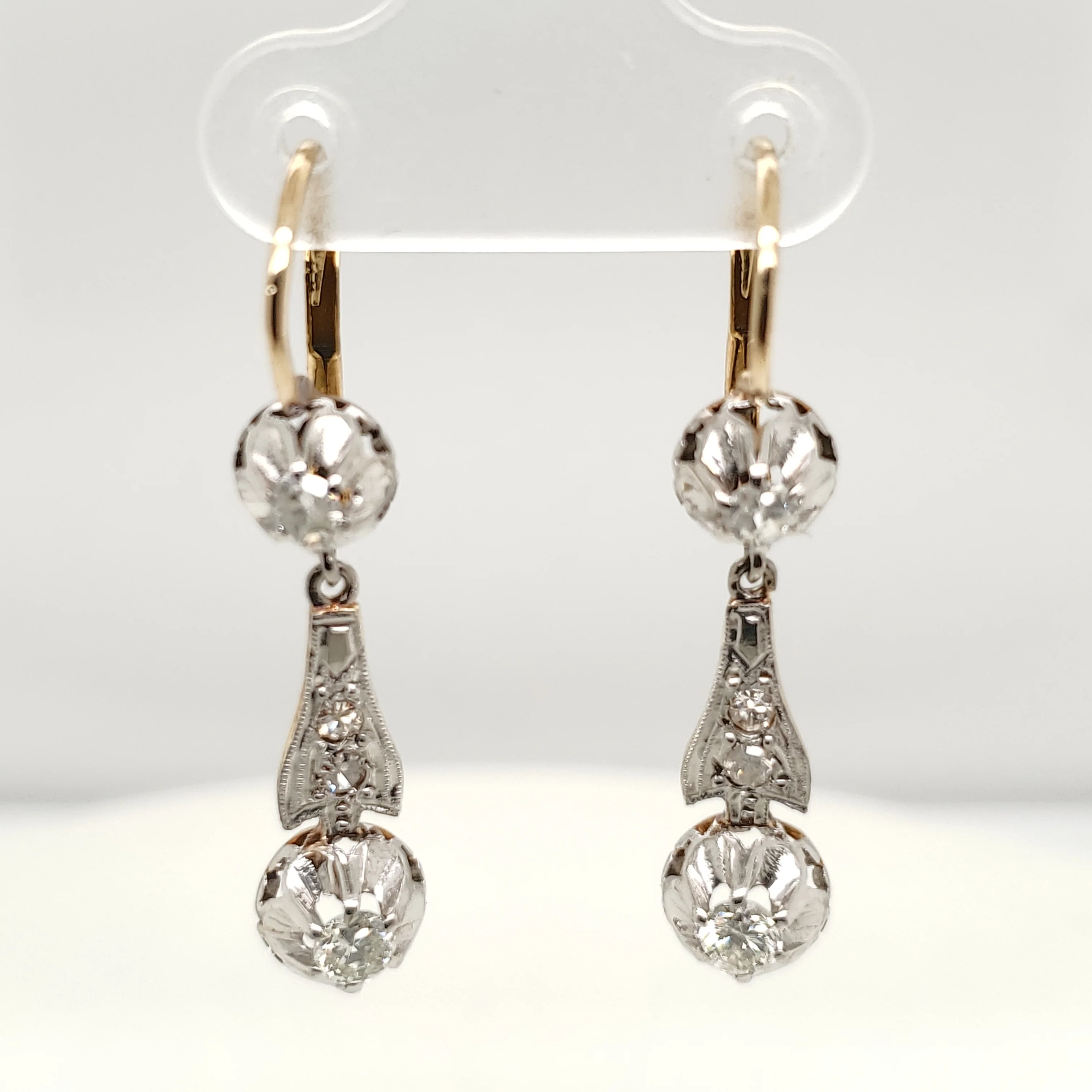 Antique Victorian Platinum on Yellow Gold Diamond Dangle Earrings