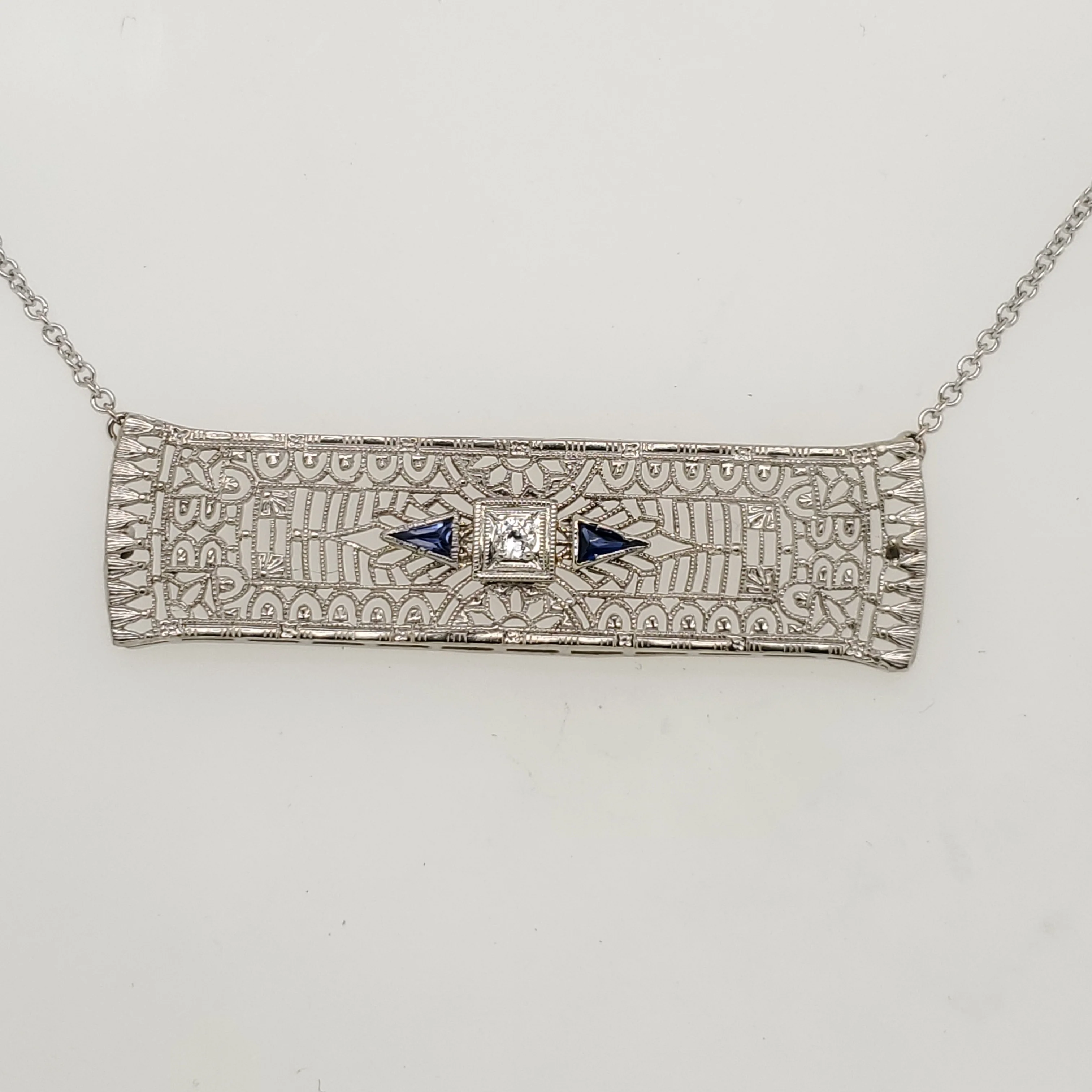 Art Deco 10kt White Gold Diamond East/West Necklace