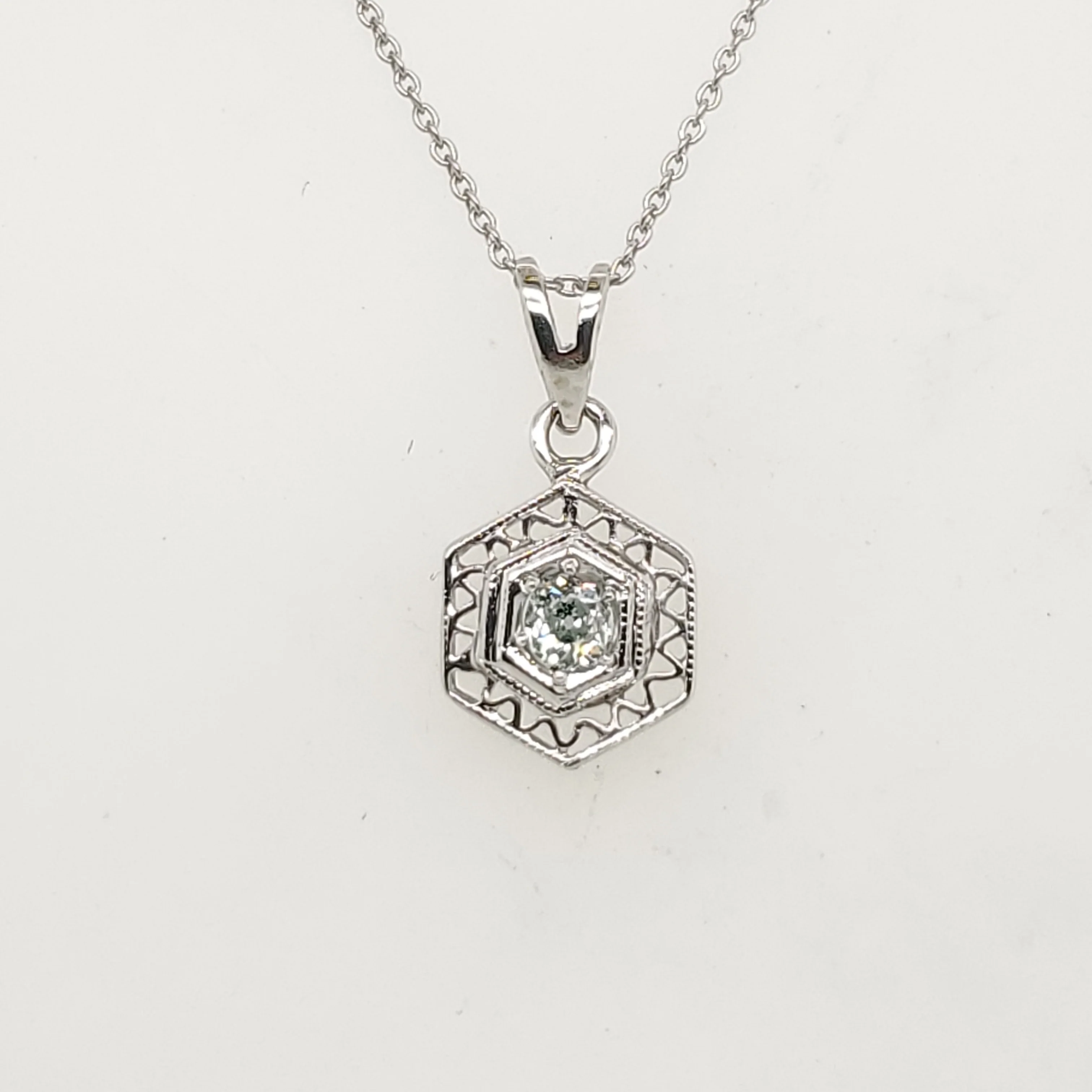 Art Deco 14Kt White Gold And Diamond Lavalier Pendant