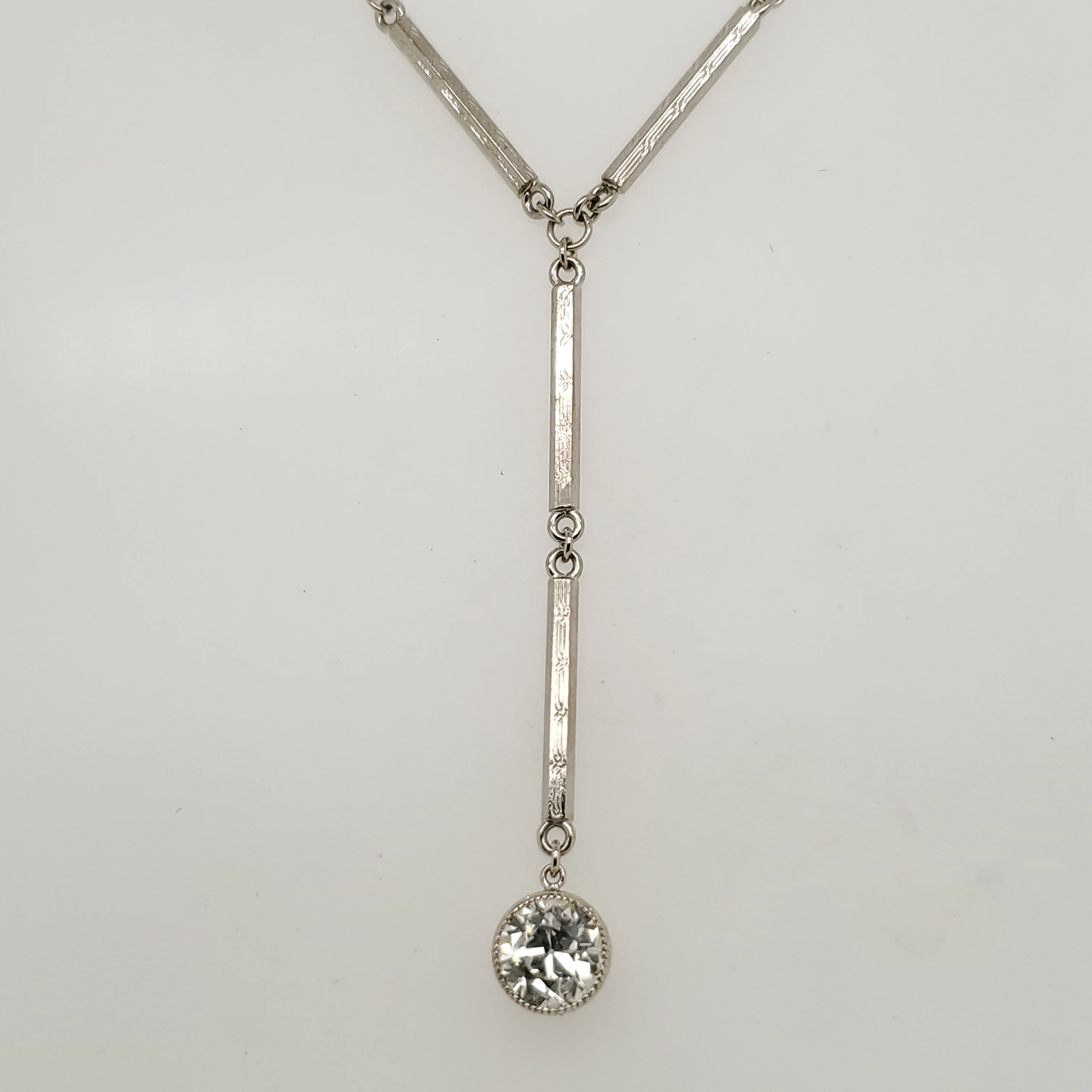 Art Deco 14kt White Gold and Diamond Y Necklace