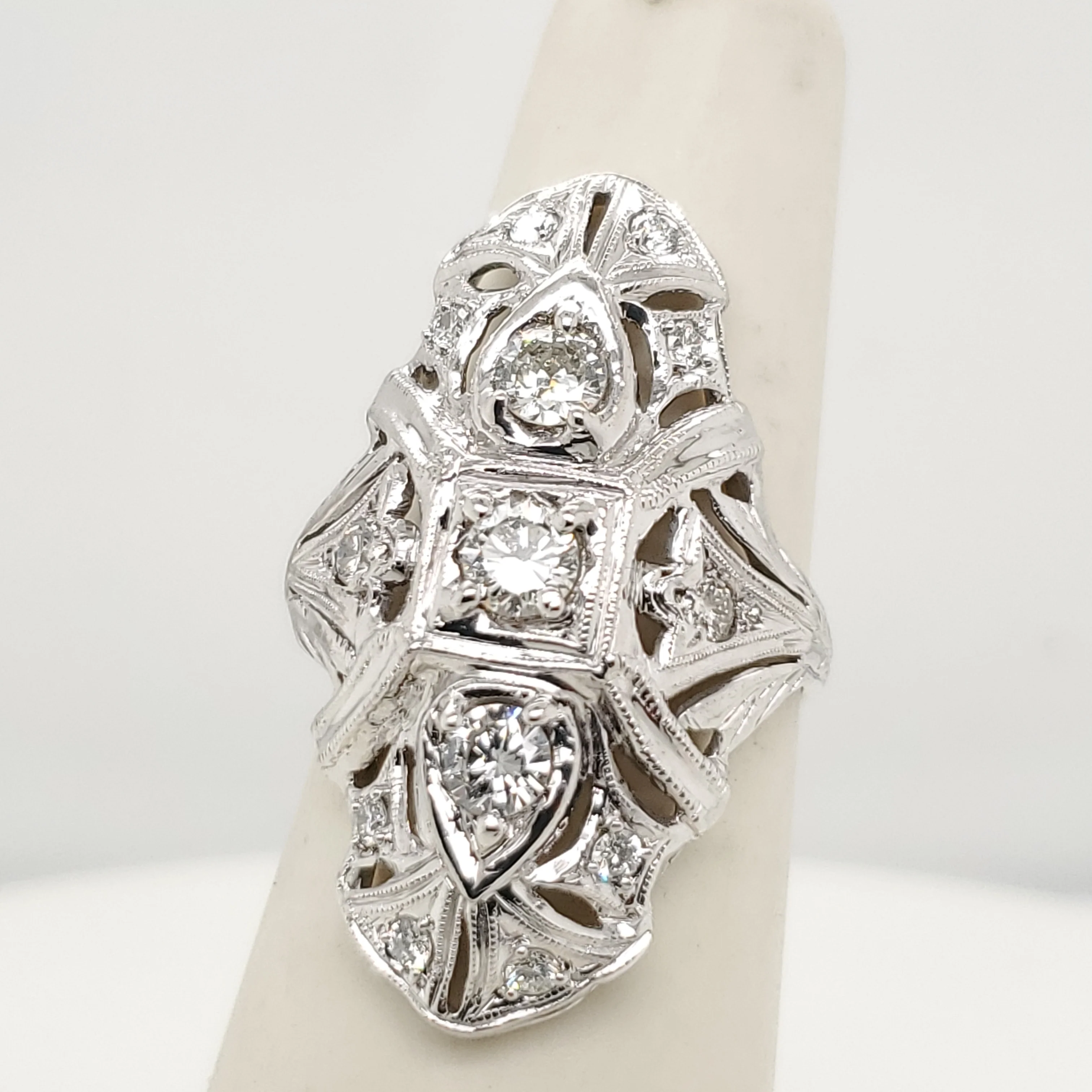 Art Deco 14kt White Gold Diamond Dinner Ring