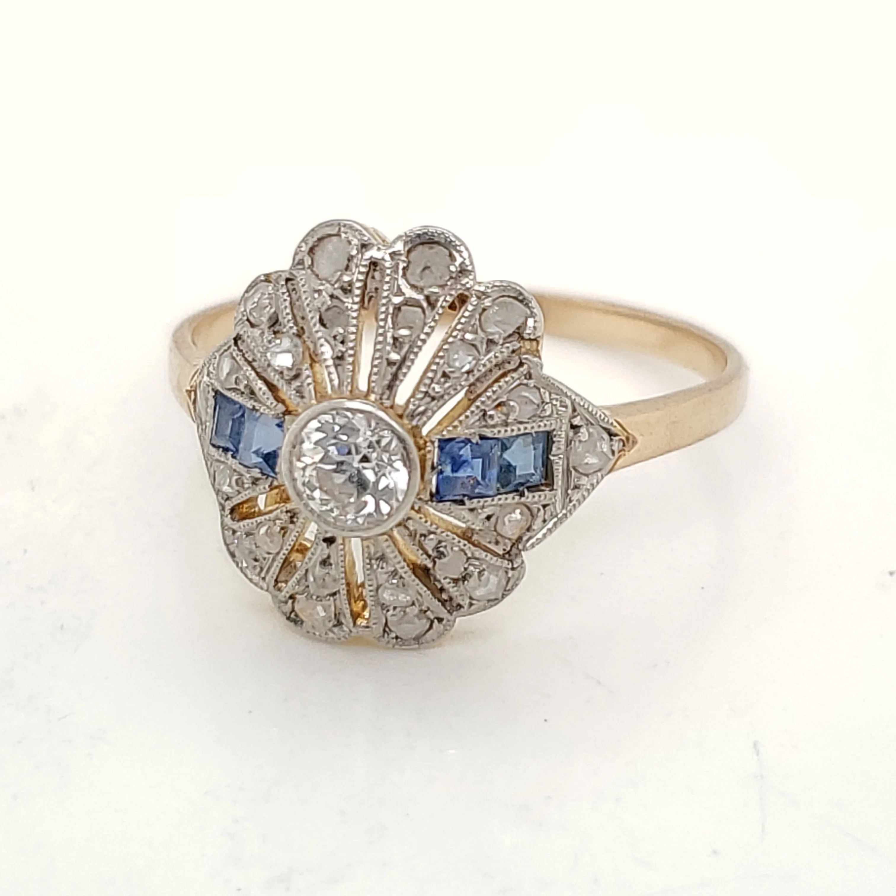 Art Deco 18kt Gold Diamond and Sapphire Ring