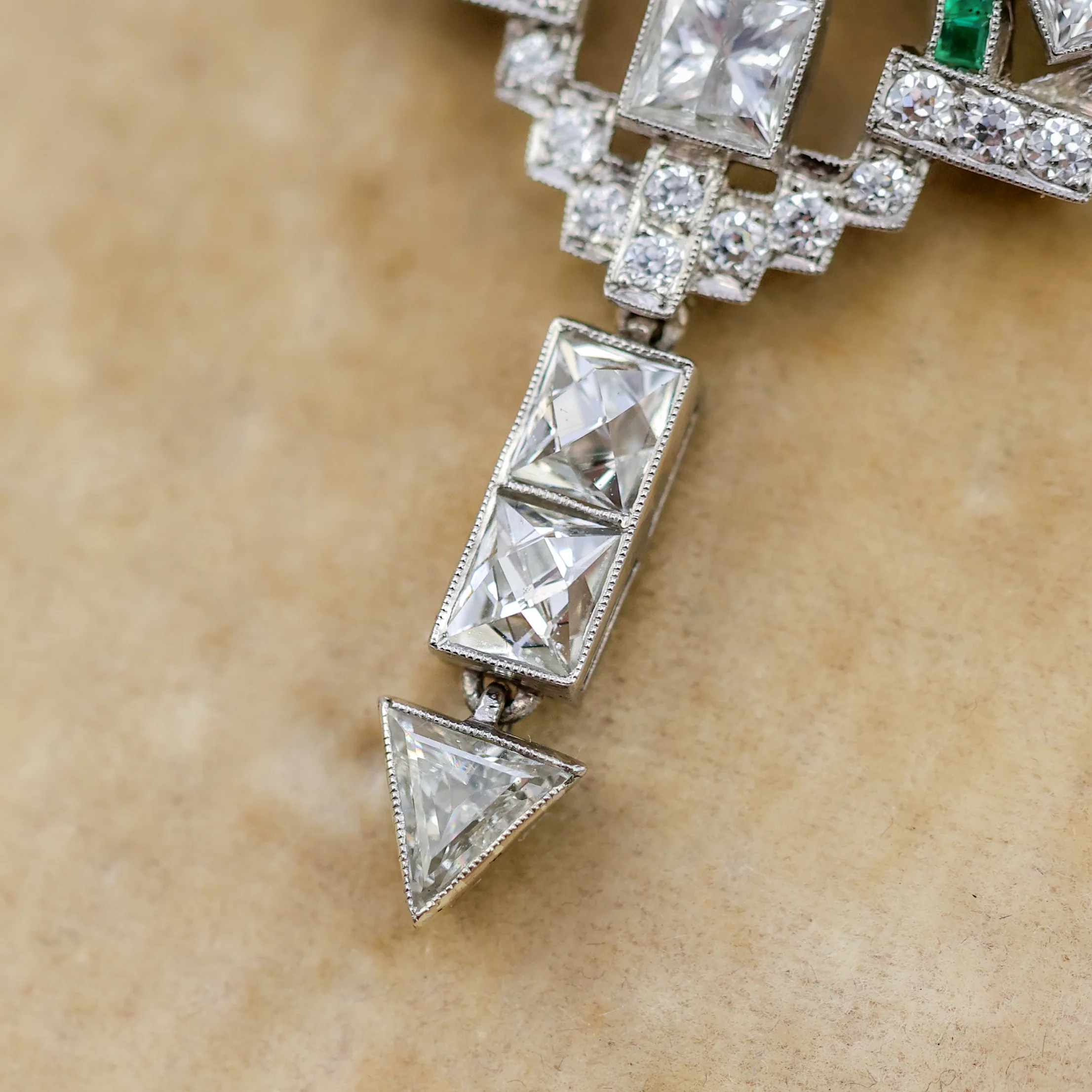 Art Deco Inspired Platinum Diamond and Emerald Necklace - Image 3