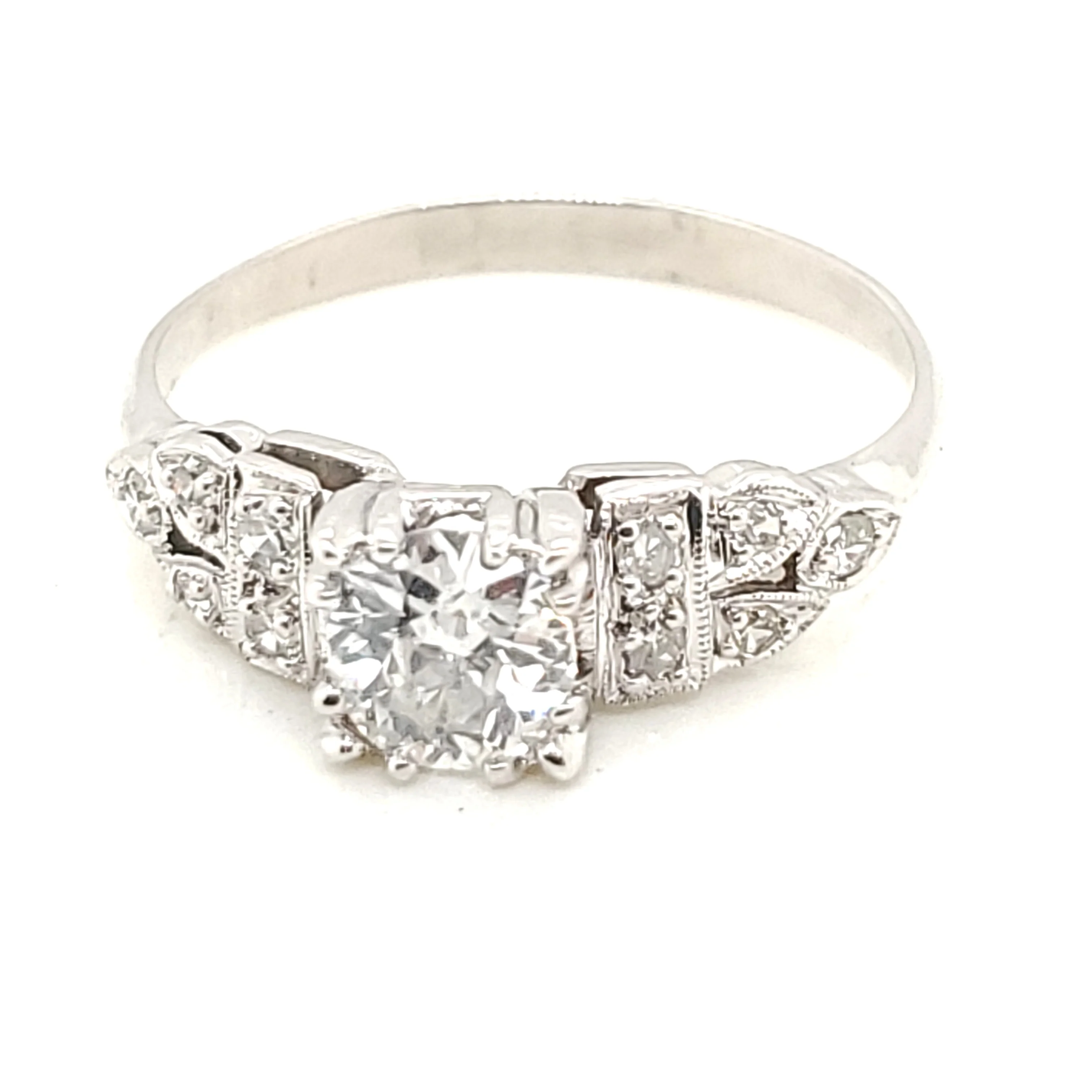 Art Deco Platinum .54 Carat European Diamond Engagement Ring