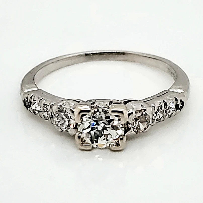 Art Deco Platinum .55 Carat Mine Cut Diamond Engagement Ring