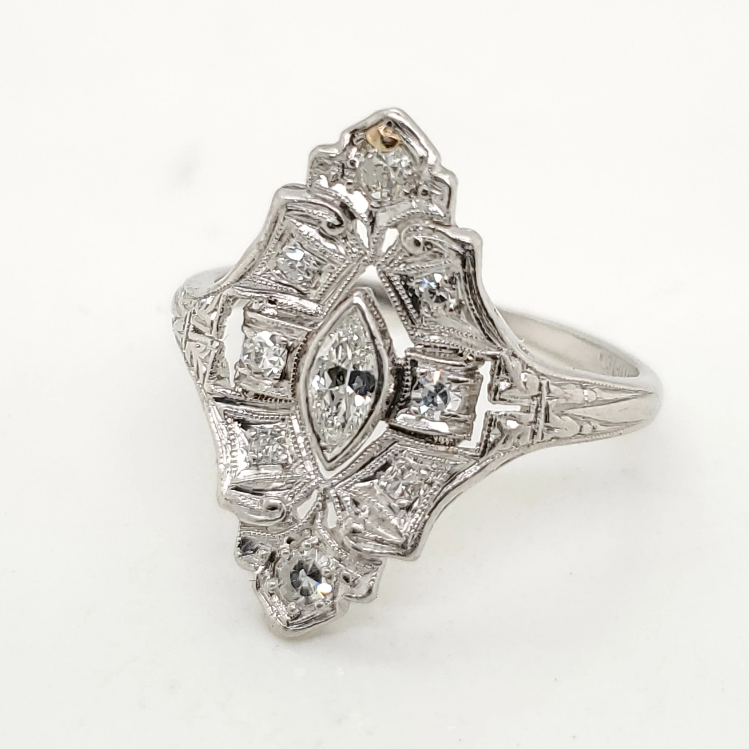 Art Deco Platinum and Diamond Filigree Dinner Ring