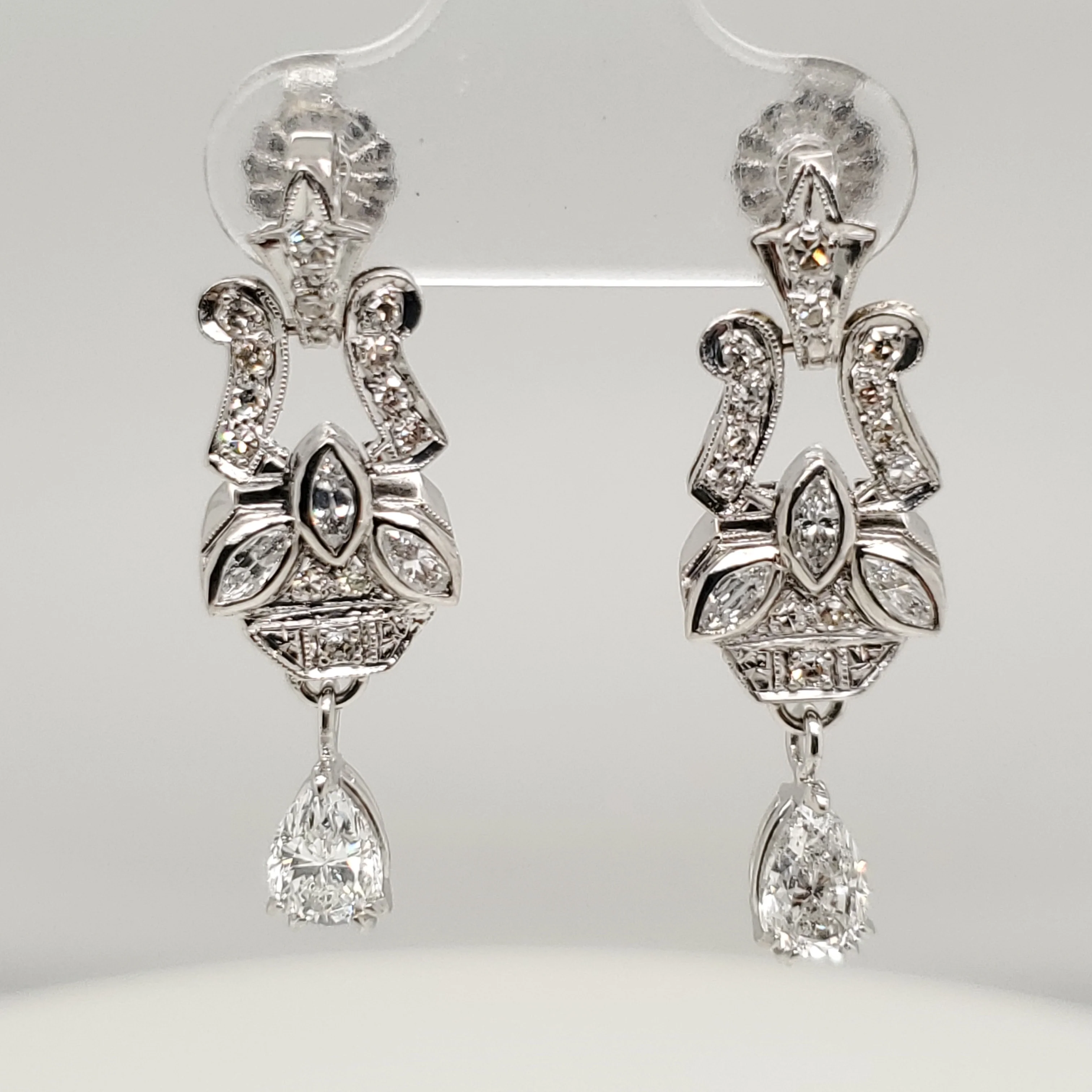 Art Deco Platinum Filigree Diamond Earrings