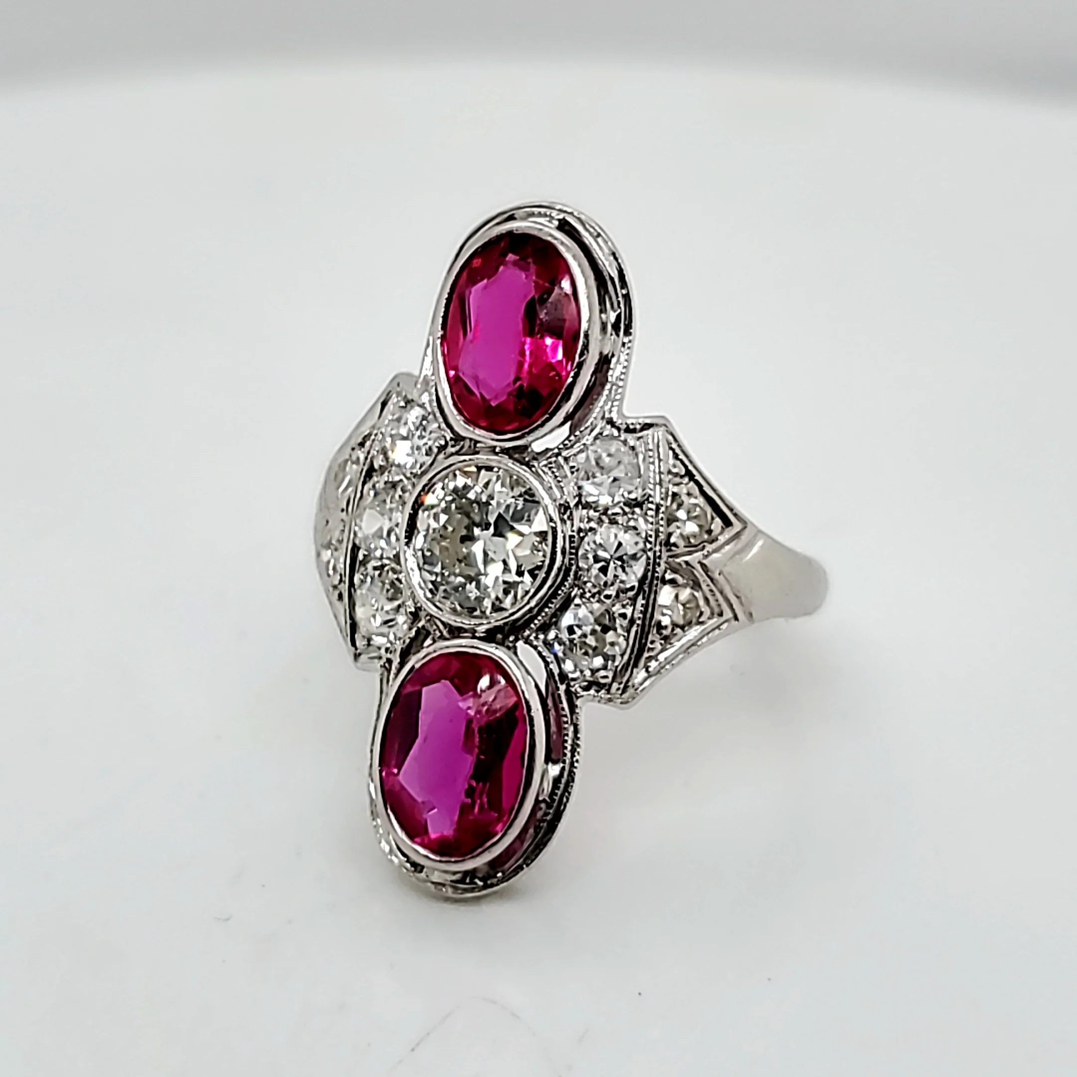 Art Deco Platinum Ruby and Diamond Ring - Image 2