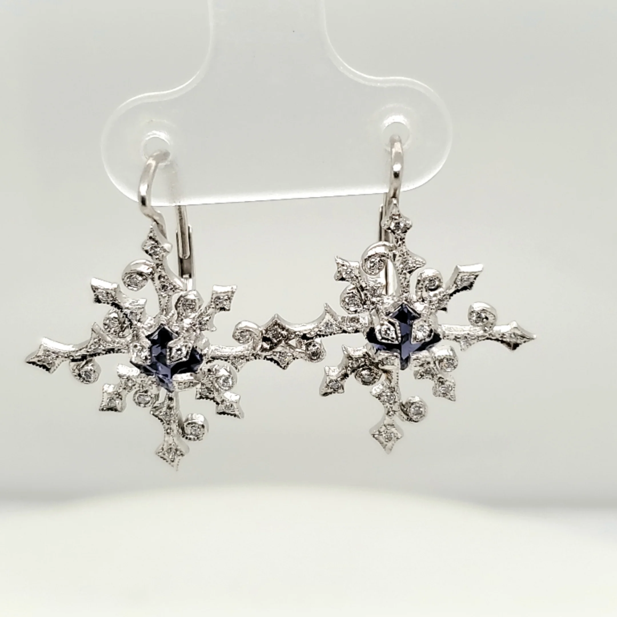 Cathy Waterman Platinum Diamond and Iolite Dangle Earrings