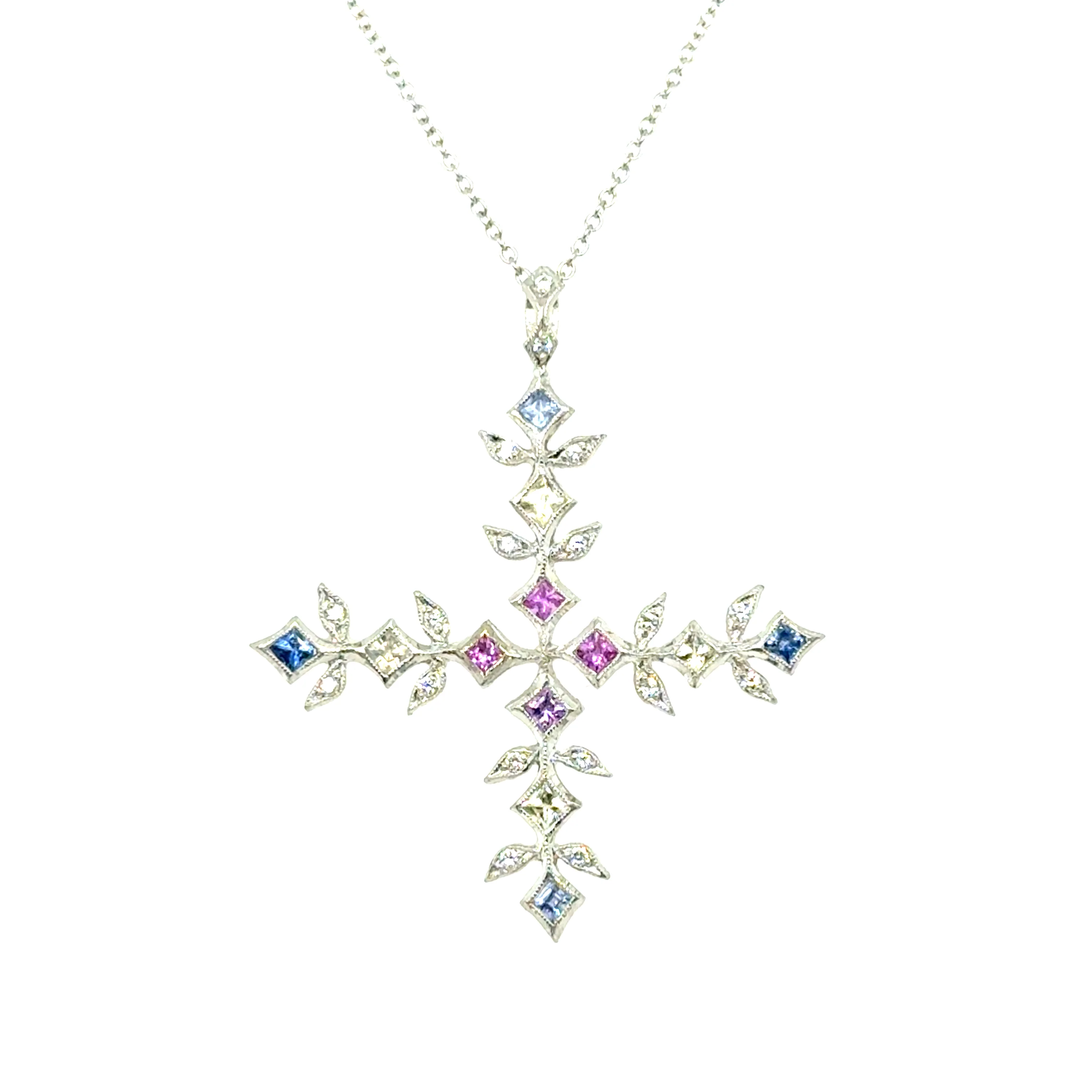 Cathy Waterman Platinum Sapphire And Diamond Cross