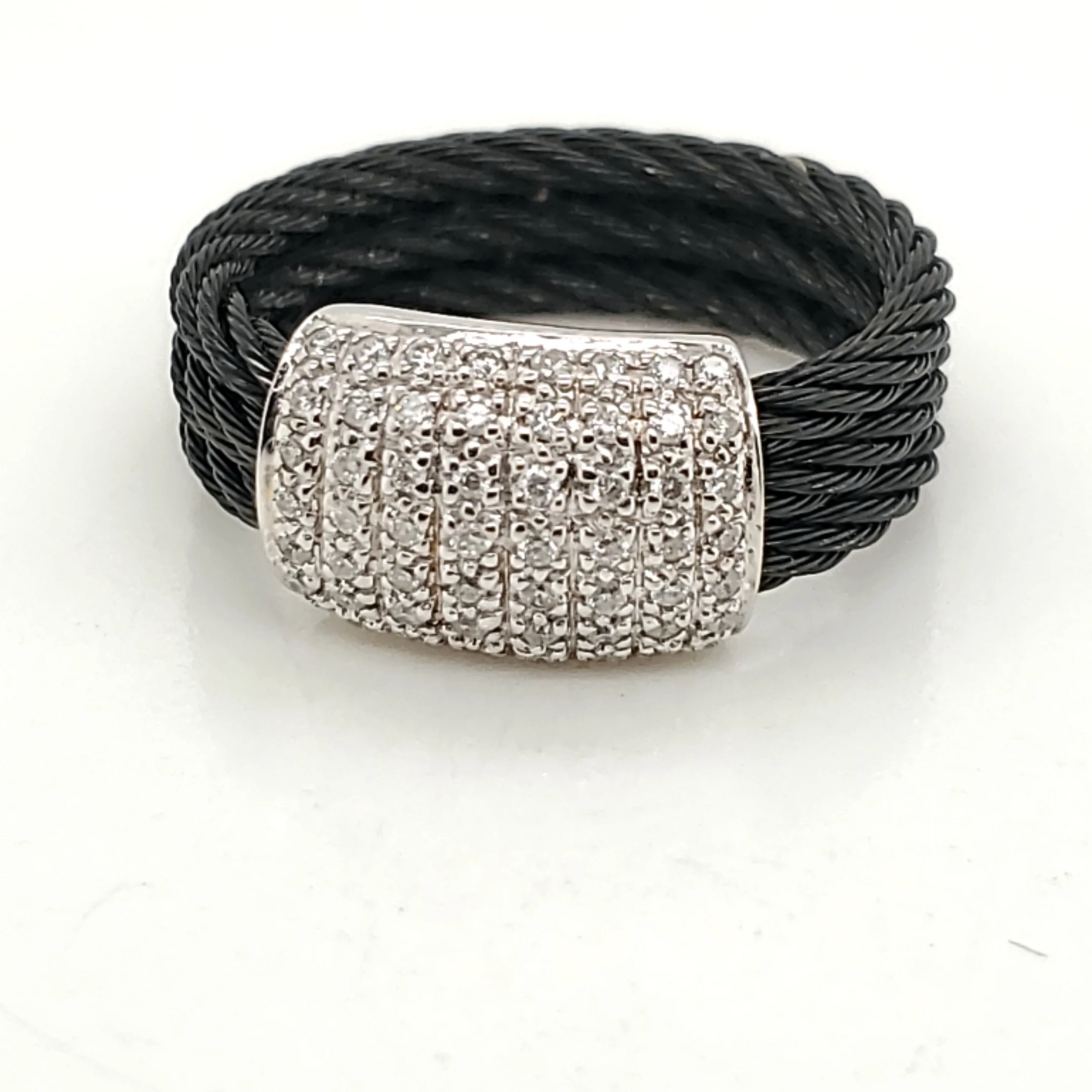 Charriol 18Kt White Gold And Black Steel Diamond Ring