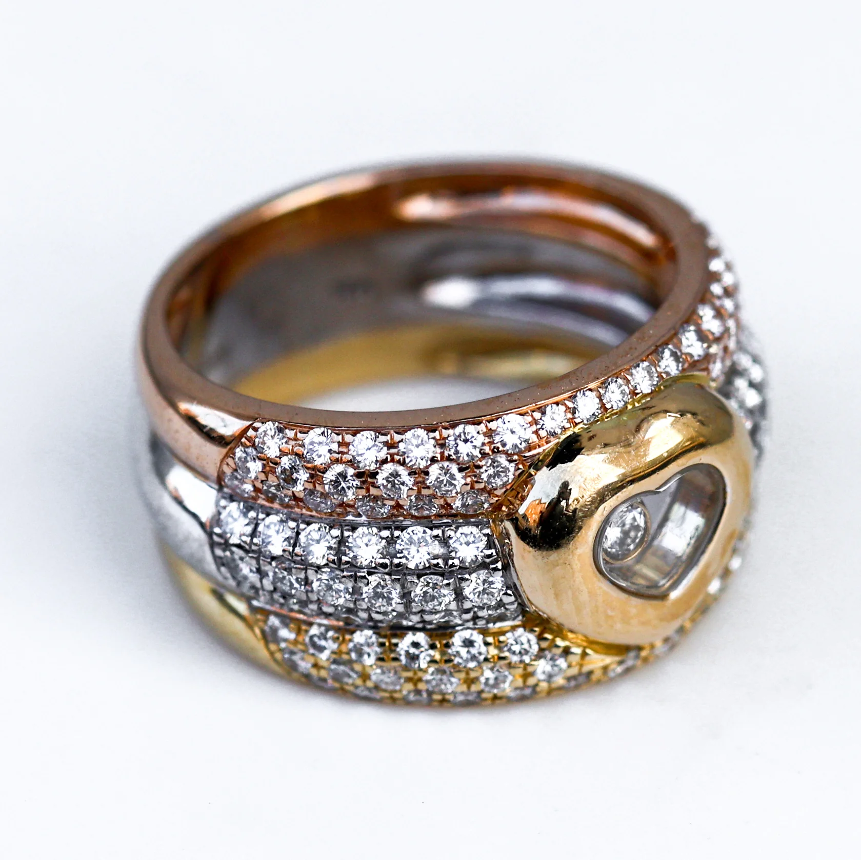 Chopard 18kt Yellow White and Rose Gold Happy Diamond Ring - Image 4