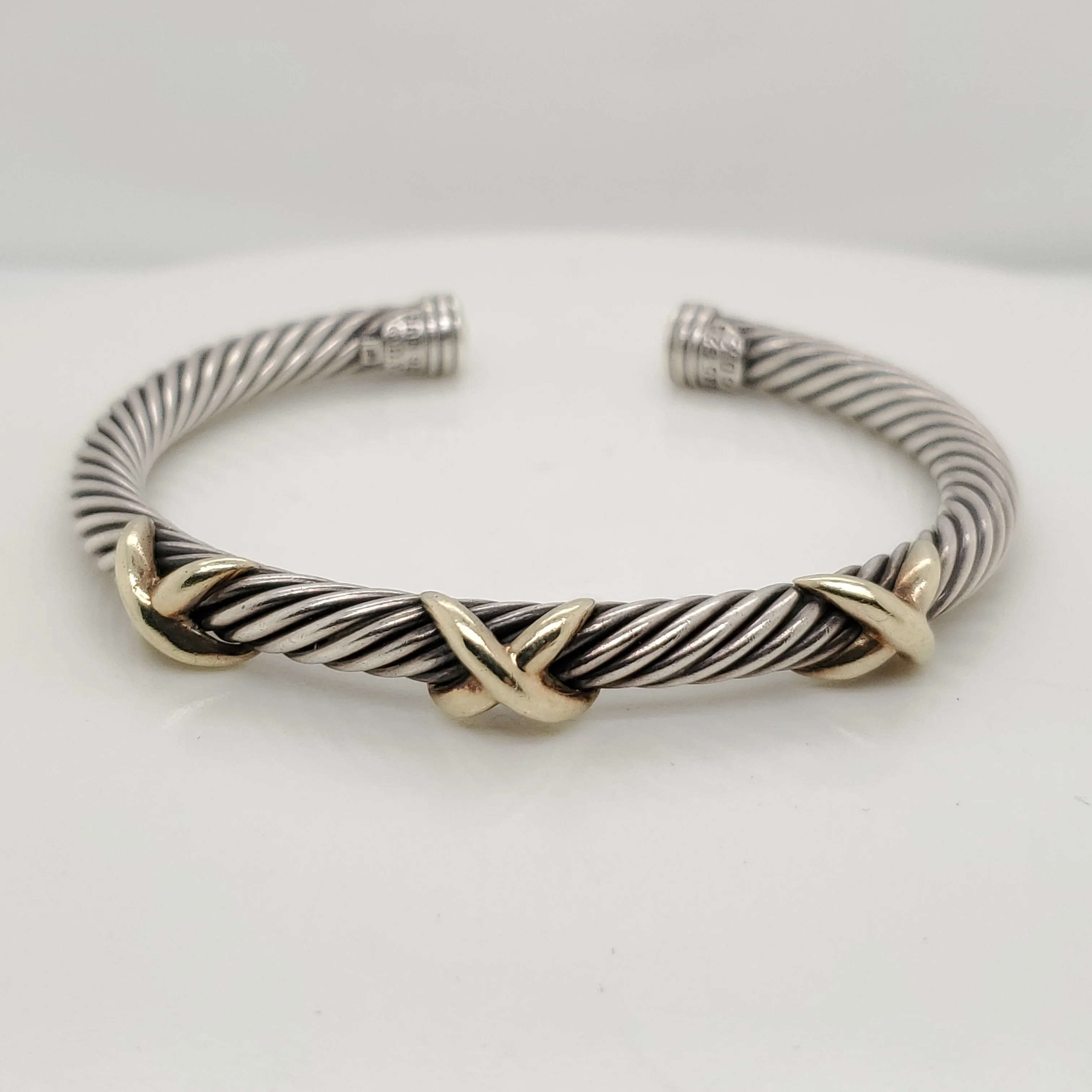 David Yurman Sterling Silver and 14kt Yellow Gold 5mm Cable Station Bracelet