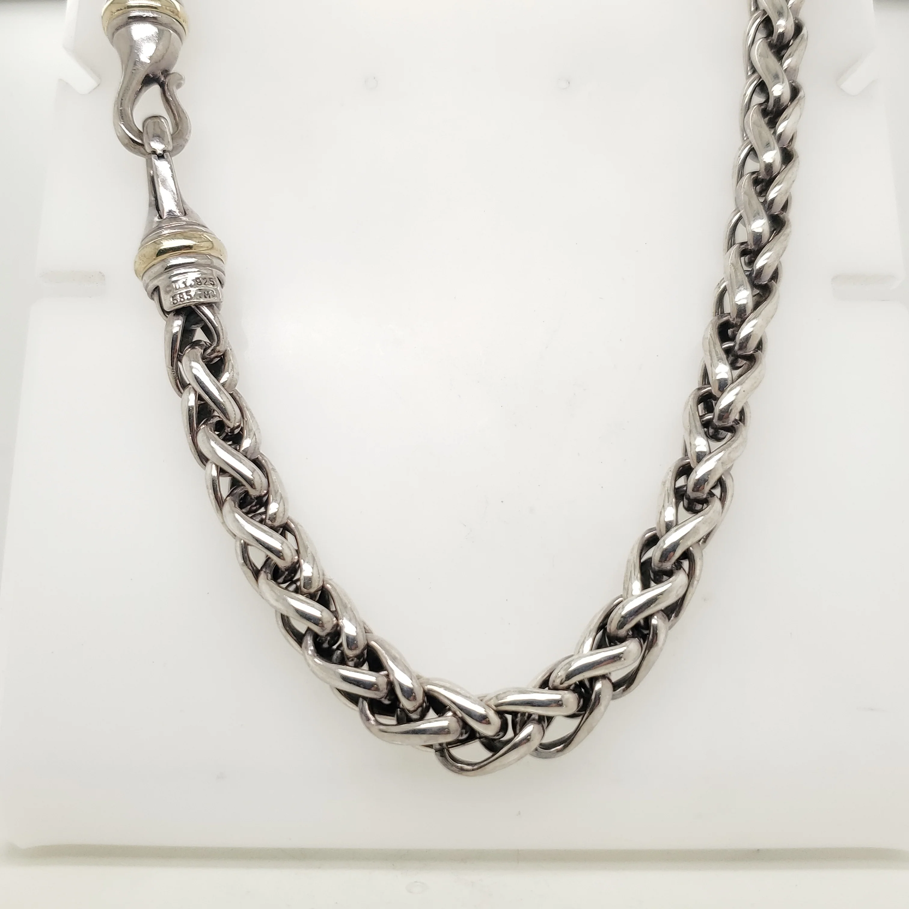 David Yurman Sterling Silver and 14kt Yellow Gold Wheat Chain