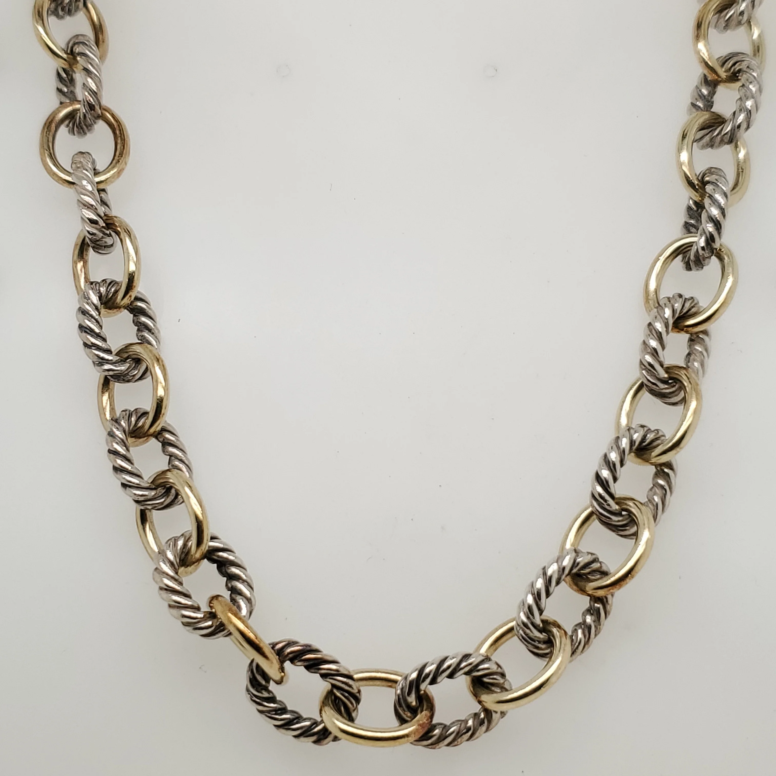 David Yurman Sterling Silver and 18kt Yellow Gold Oval Link Necklace