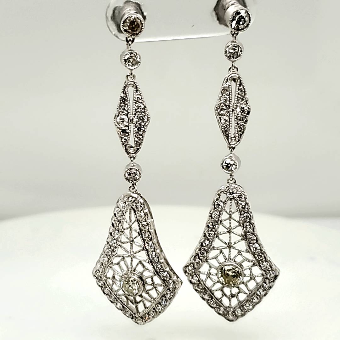 Edwardian Style Platinum and Diamond Dangle Earrings