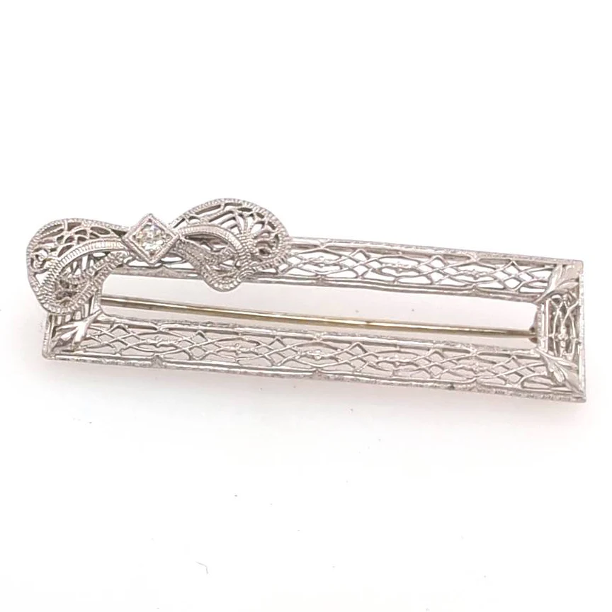 , Estate Platinum On 14Kt White Gold ,Diamond Brooch
