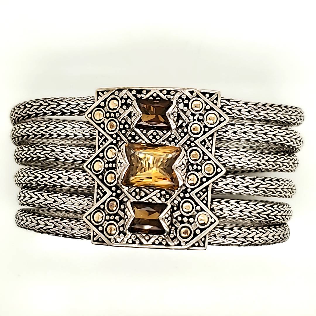 John Hardy Sterling Silver and 18kt Yellow Gold Gem Stone Bracelet