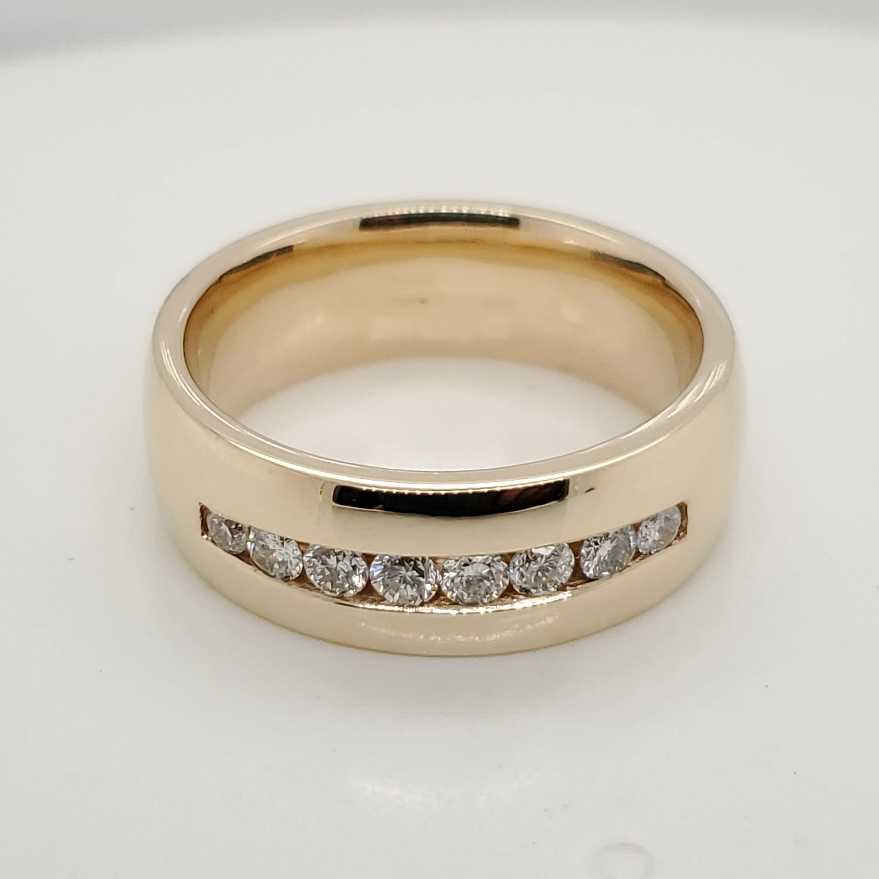 Mens 14kt Yellow Gold and Diamond Wedding Band