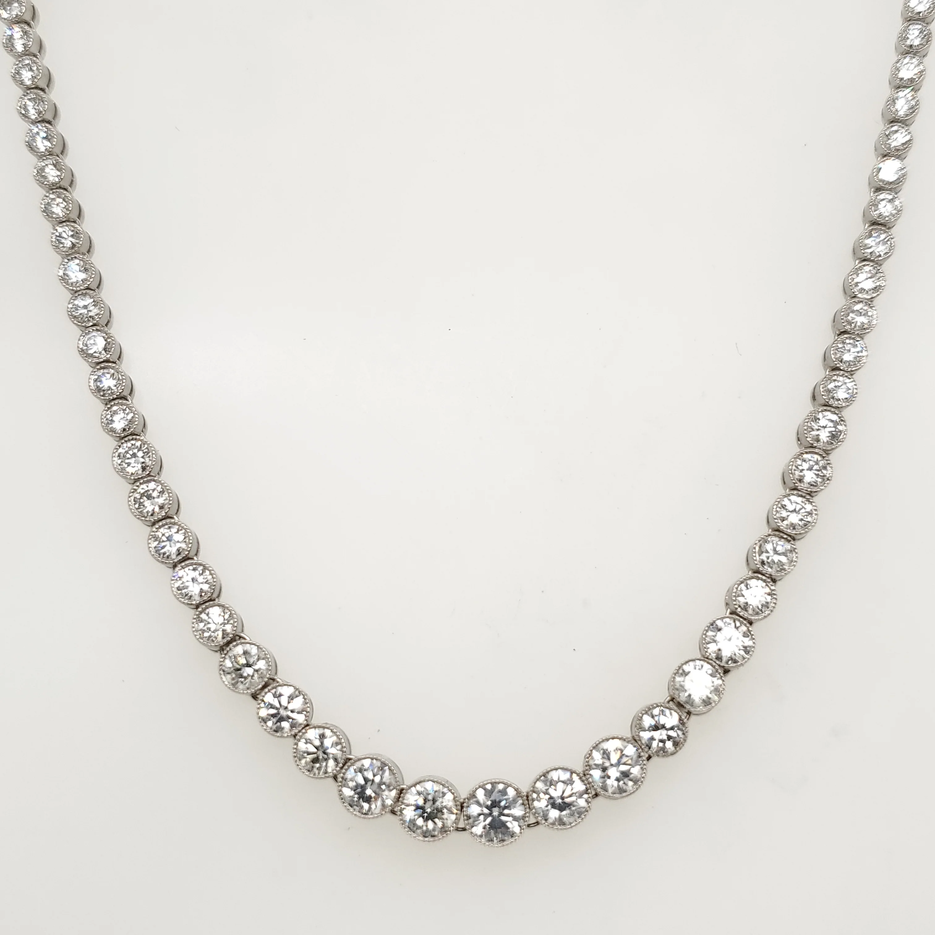 Platinum 11 Carat Total Weight Diamond Graduated Riviera Necklace 16.75""