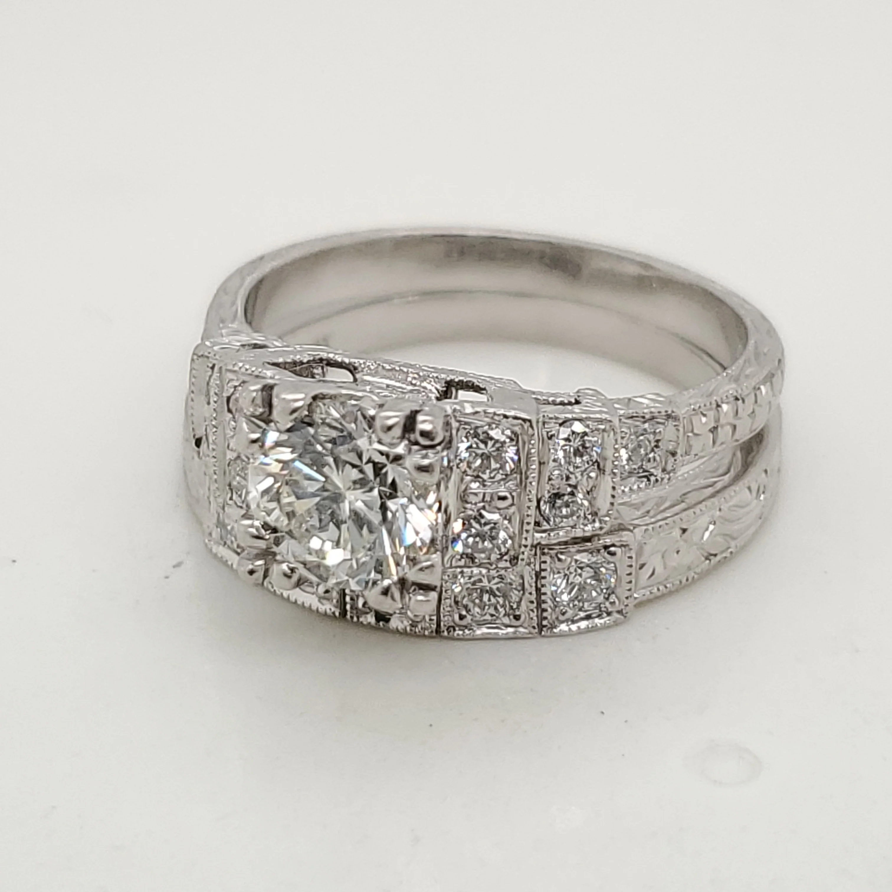 Platinum .90 Carat Round Brilliant Cut Diamond Wedding Set - Image 2