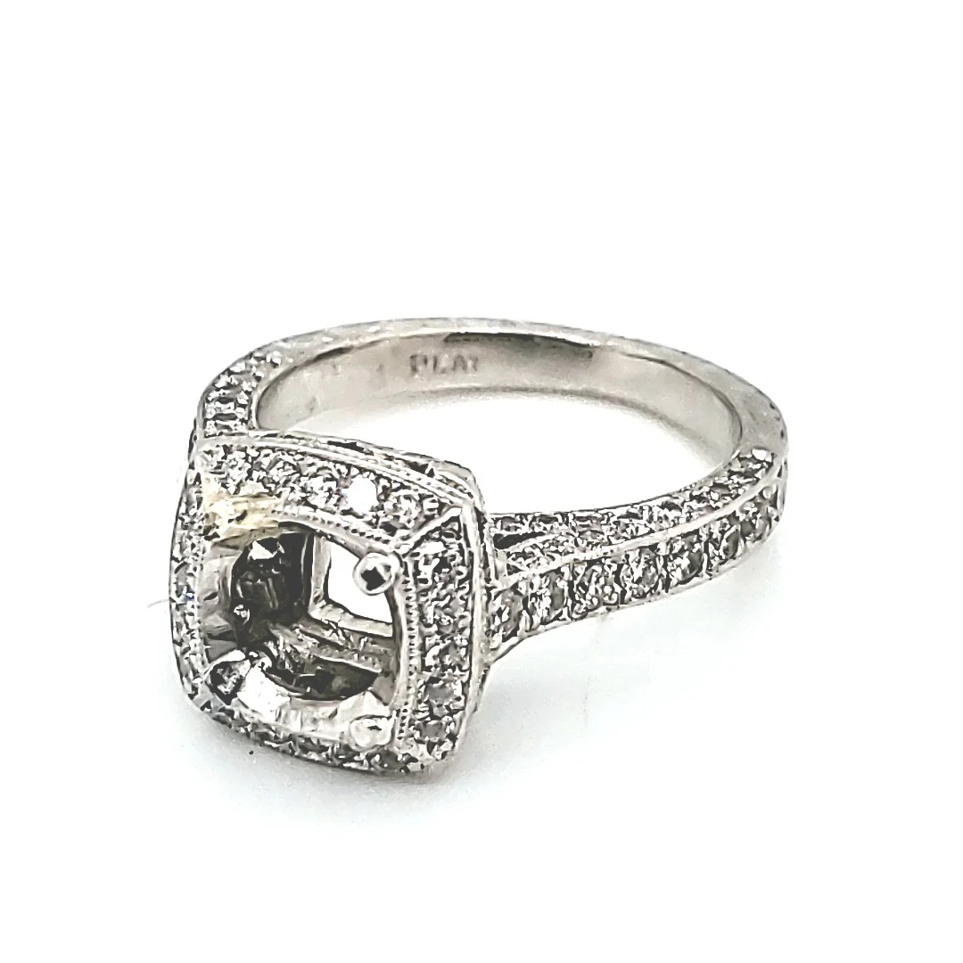 Platinum and Diamond Engraved Engagement Ring Mounting
