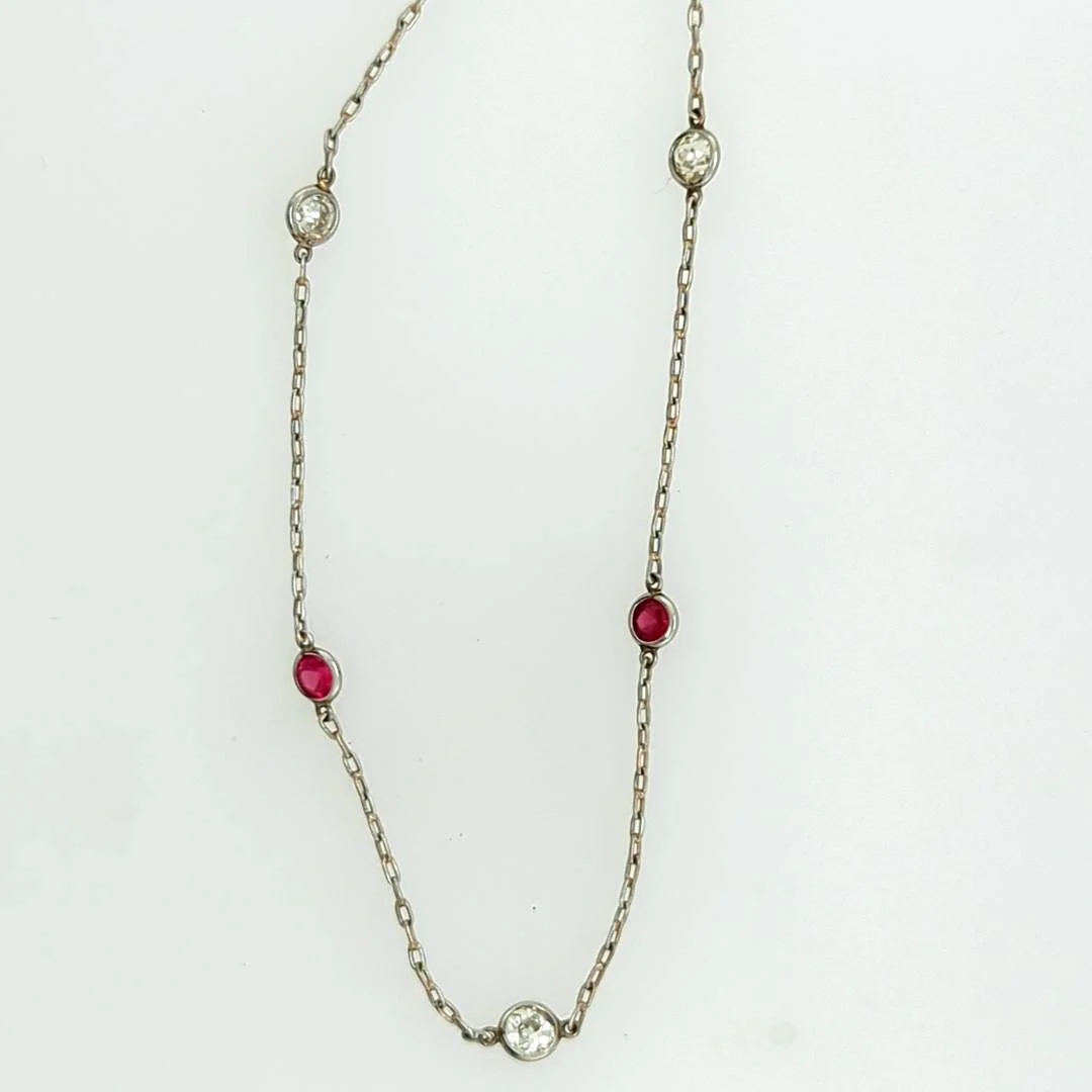 Platinum Diamond And Ruby 22"" Diamonds By The Yard Necklace - Image 2