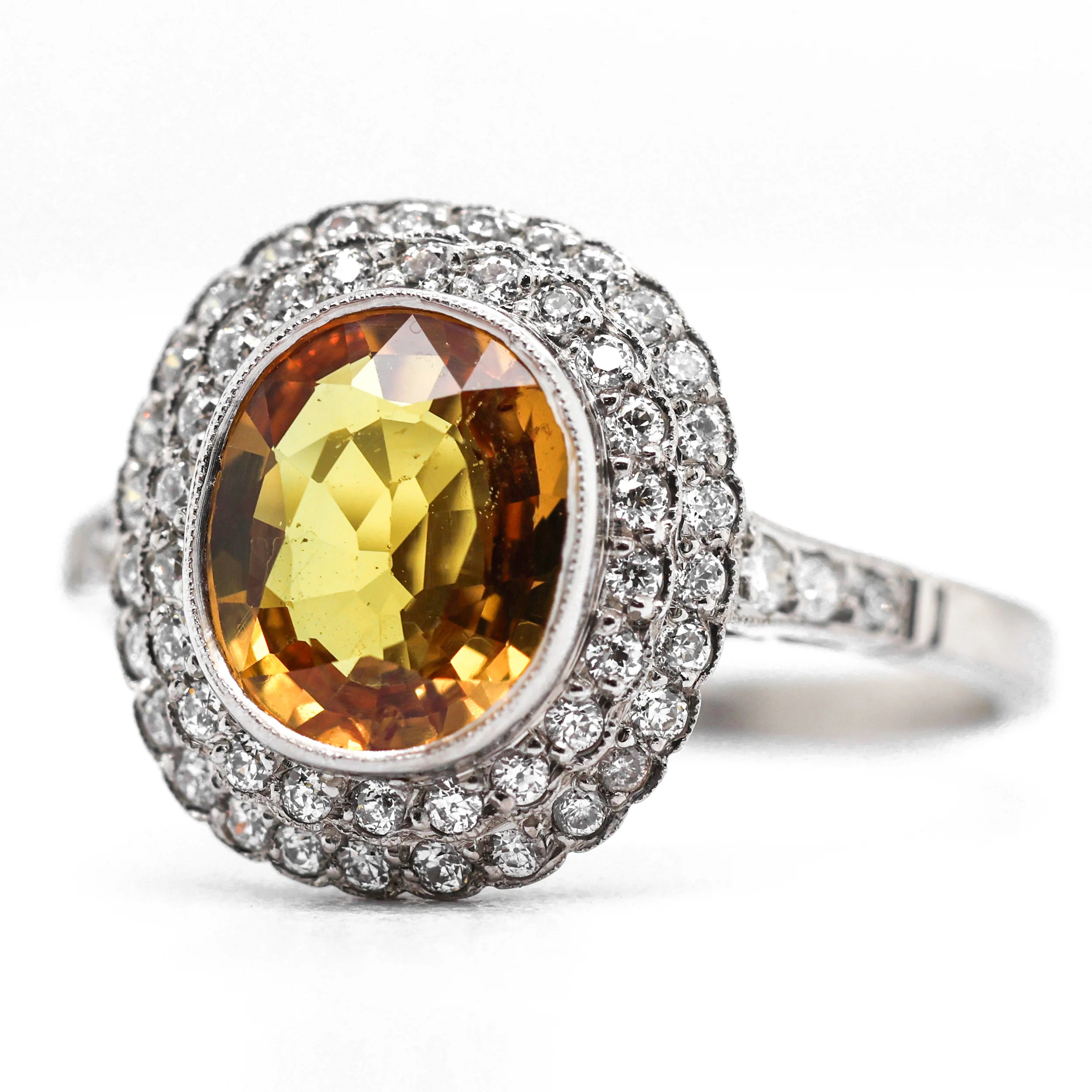 Platinum Orange Sapphire and Diamond Ring