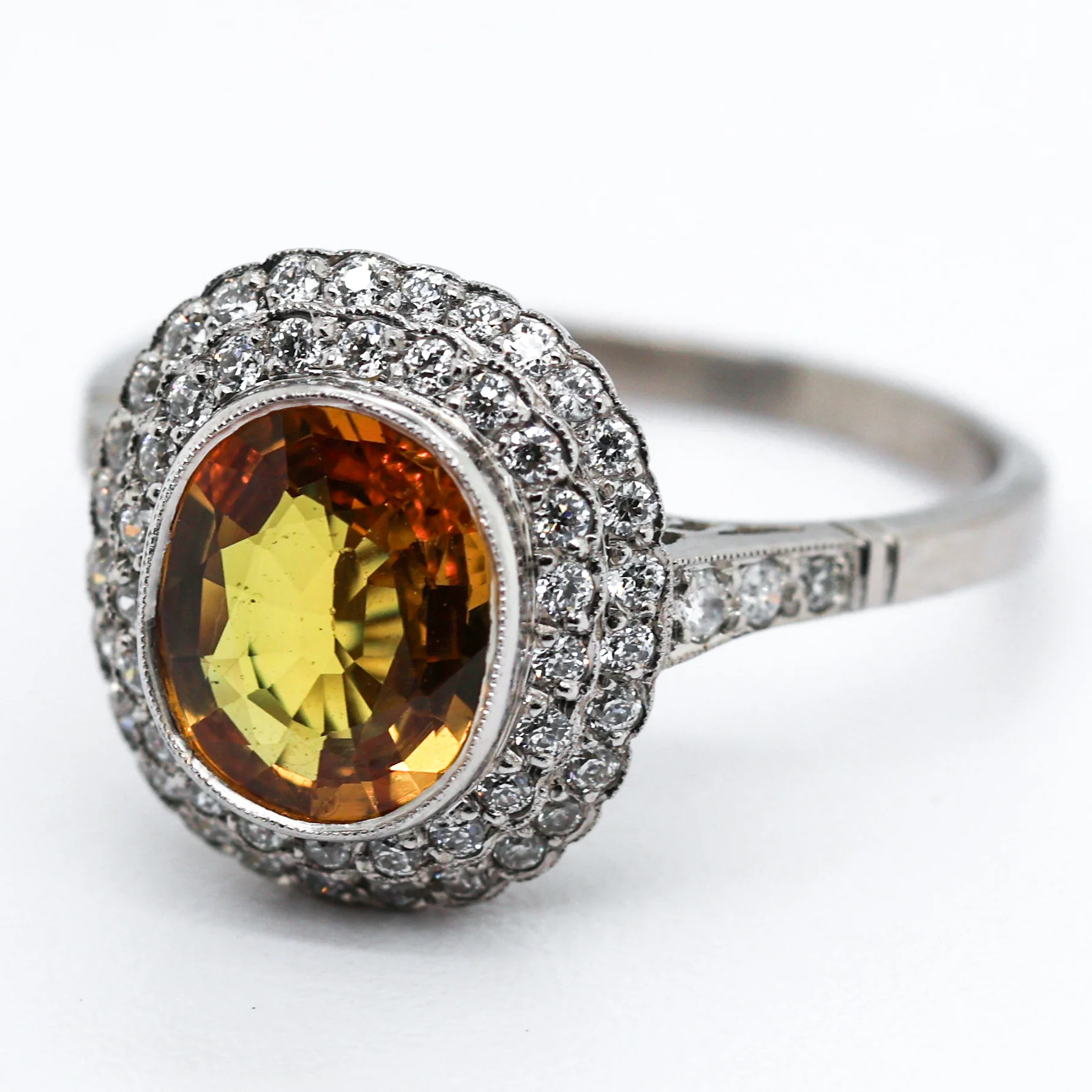Platinum Orange Sapphire and Diamond Ring - Image 2