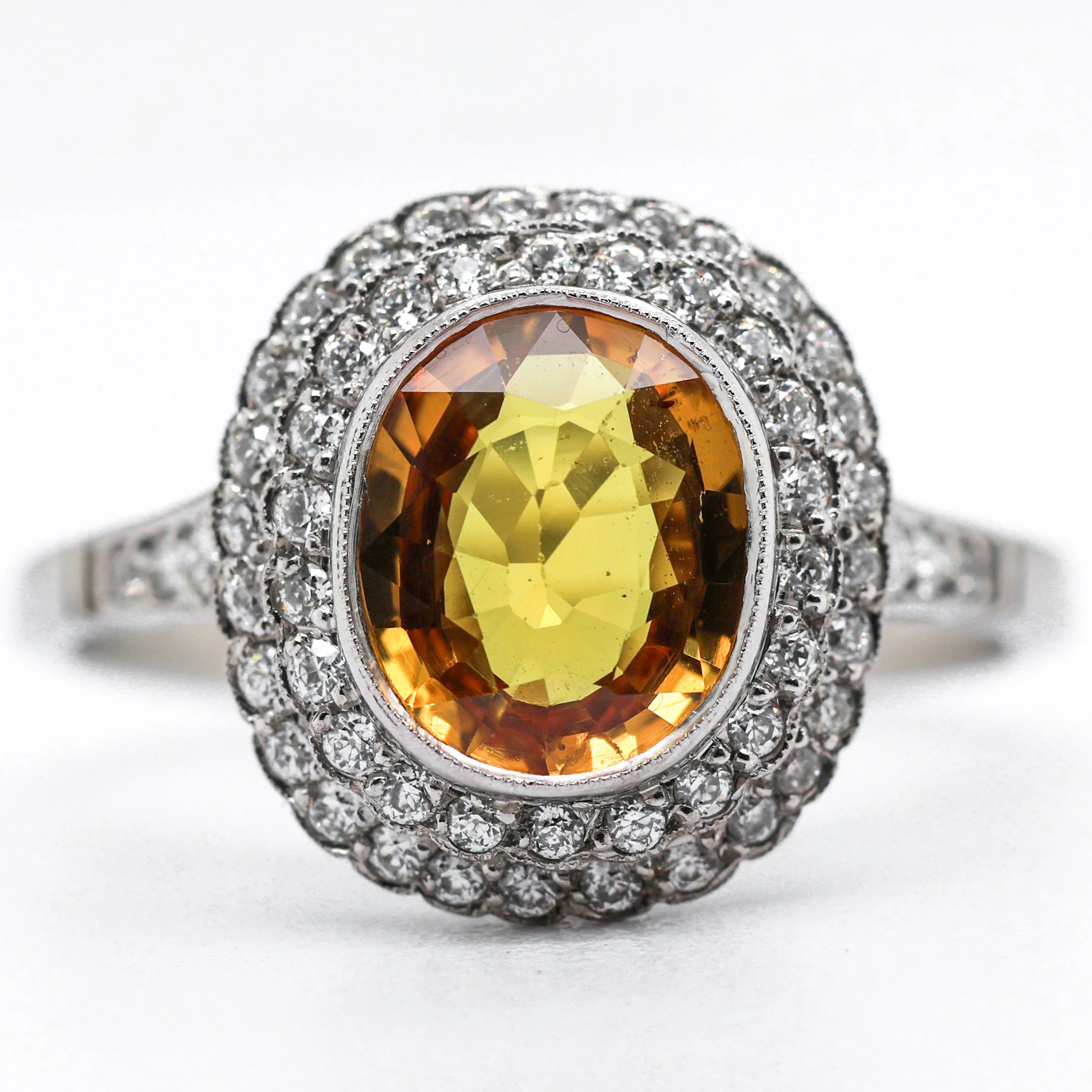 Platinum Orange Sapphire and Diamond Ring - Image 3