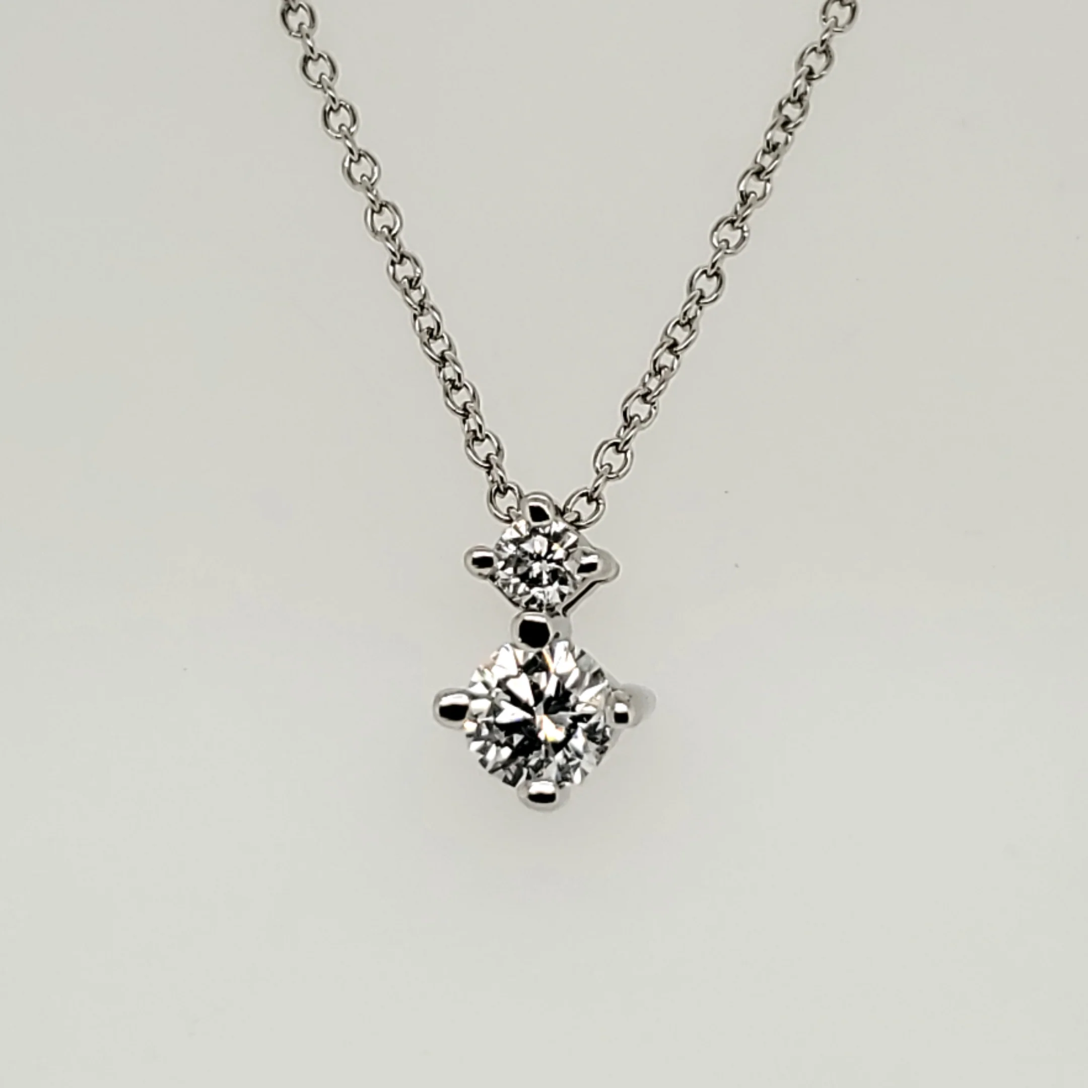 Platinum Two Round Diamond Pendant Necklace