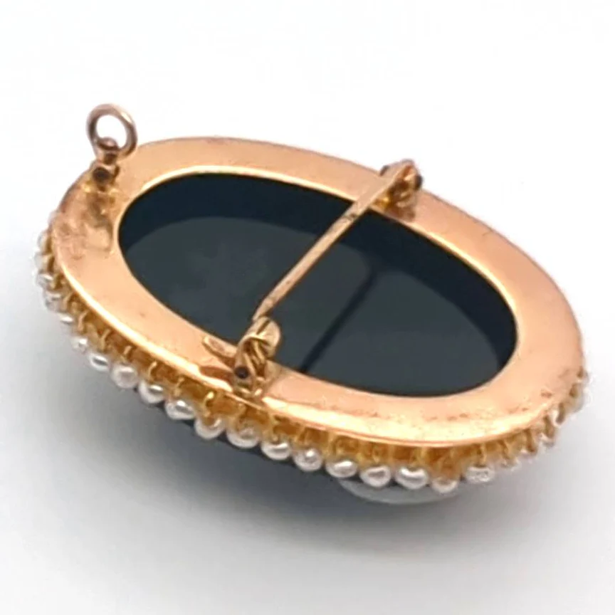 VICTORIAN ONYX SEED PEARL CAMEO - Image 2