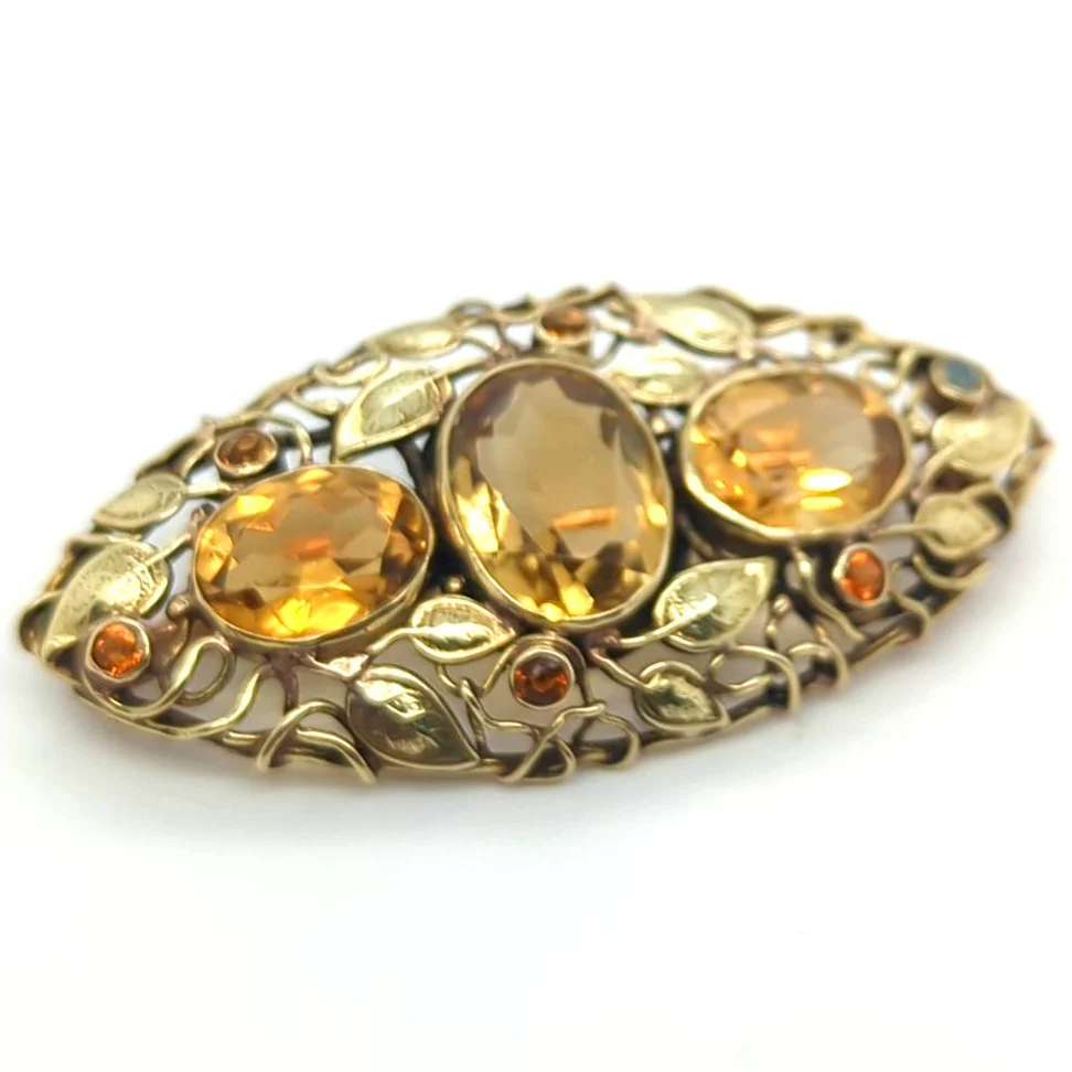 Vintage 14Kt Gold Art Nouveau Style Citrine Brooch - Image 2