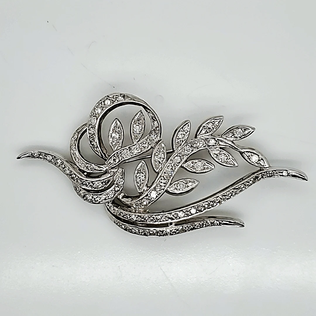 Vintage 14kt White Gold and Diamond Brooch